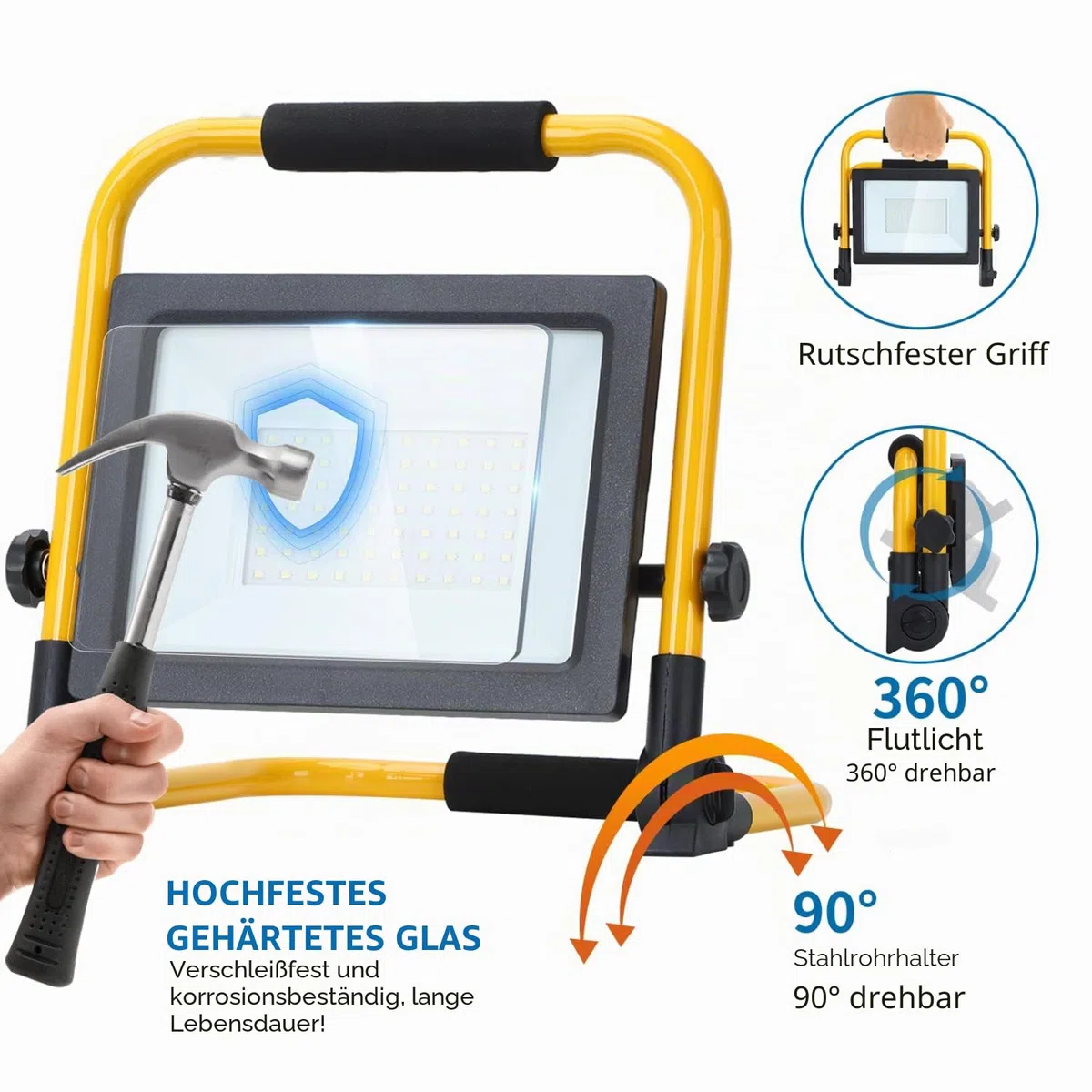 Aigostar LED Baustrahler 50W，LED Arbeitsleuchte mit Stecker，Wasserdichtes Arbeitsscheinwerfer Bauscheinwerfer，für Werkstatt oder Baustelle，Garage， 6500K Tageslichtweiß
