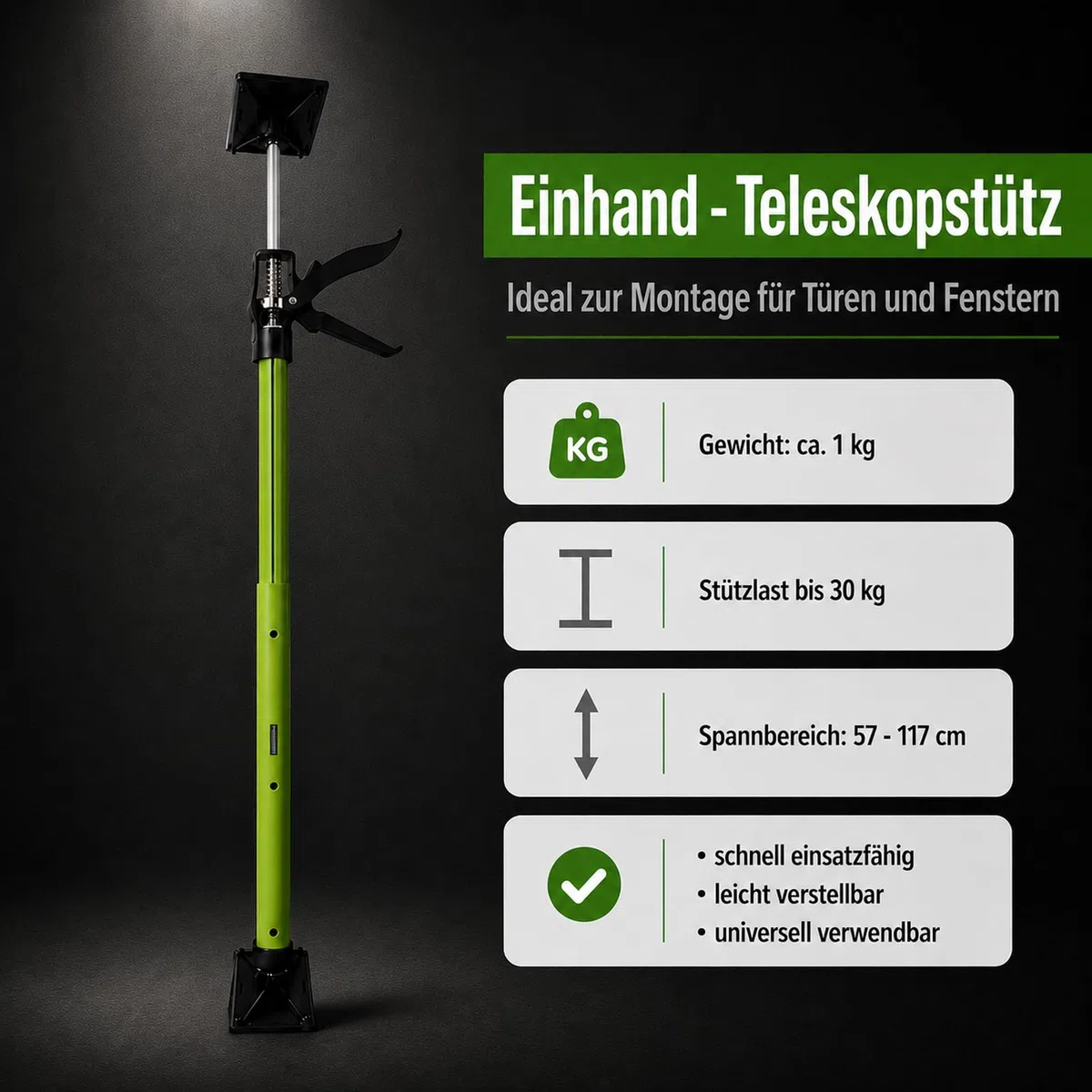TRUTZHOLM Zargenspanner 57-117 cm Druckplatte Neigbar mit Klicksystem Teleskopstütze Einhandstütze Montagestütze