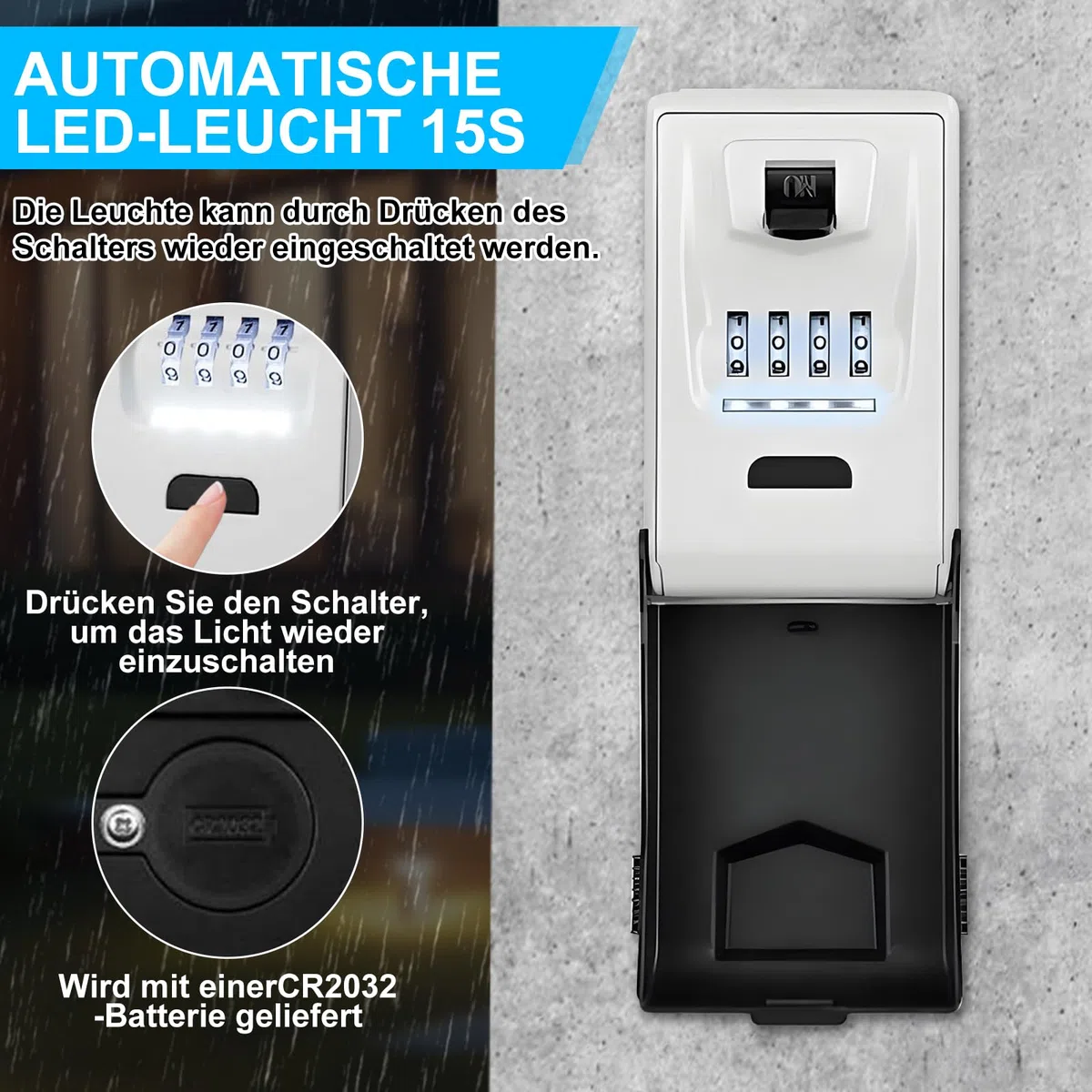 iPalamila Schlüsseltresor mit Zahlencode, Groß 4 Stellig Schlüsselsafe mit Code Beleuchteten, Wasserdicht Rostfrei Schlüsseltresor Außen, für Zuhause, Büro, Schule, Garage und Mehr (Schwarz)