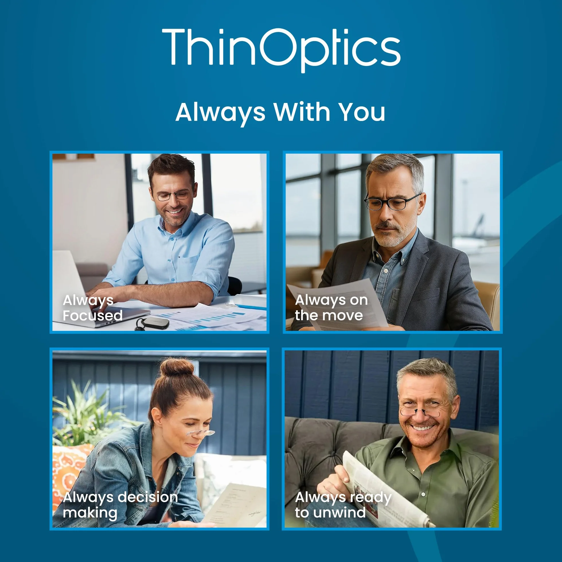 ThinOptics Lesebrille Schlüsselanhänger, ultraflach und bügellos, Flex-Fit Lesehilfe im Taschenformat, passt in Geldbörse, inkl Schlüsseletui +1,00 +1,50 +2,00 +2,50