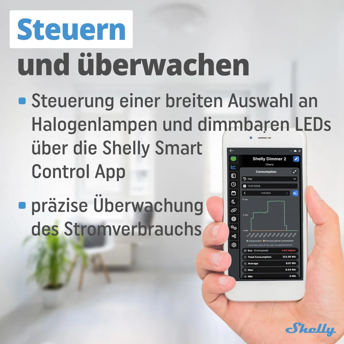 Shelly Dimmer 2, Intelligenter Wlan Dimmer, Kein Neutralleiter nötig, Hausautomatisierung, Kompatibel mit Alexa & Google Home, iOS Android App, Kein Hub erforderlich, Dimmbare Lichter