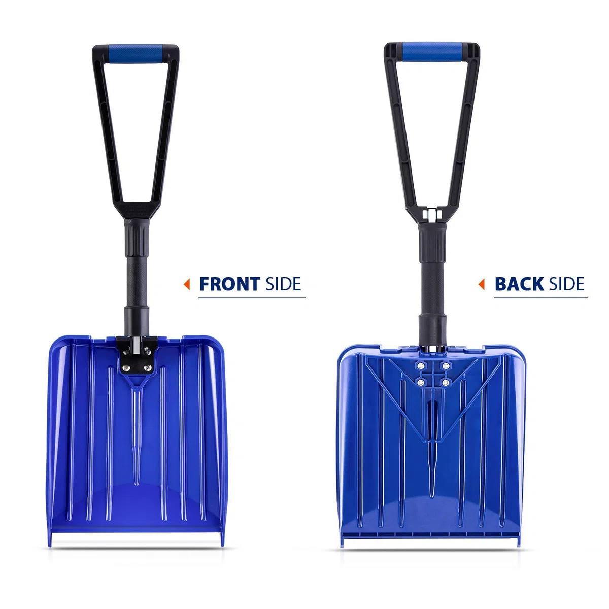 ORIENTOOLS Schneeschaufel,Schwere Faltbare Schneeschaufel,Schneeschaufel Auto mit zusammenklappendem D-Griff (blau, Länge: 14-31,5 '', Klinge: 13 '' x 11 '')