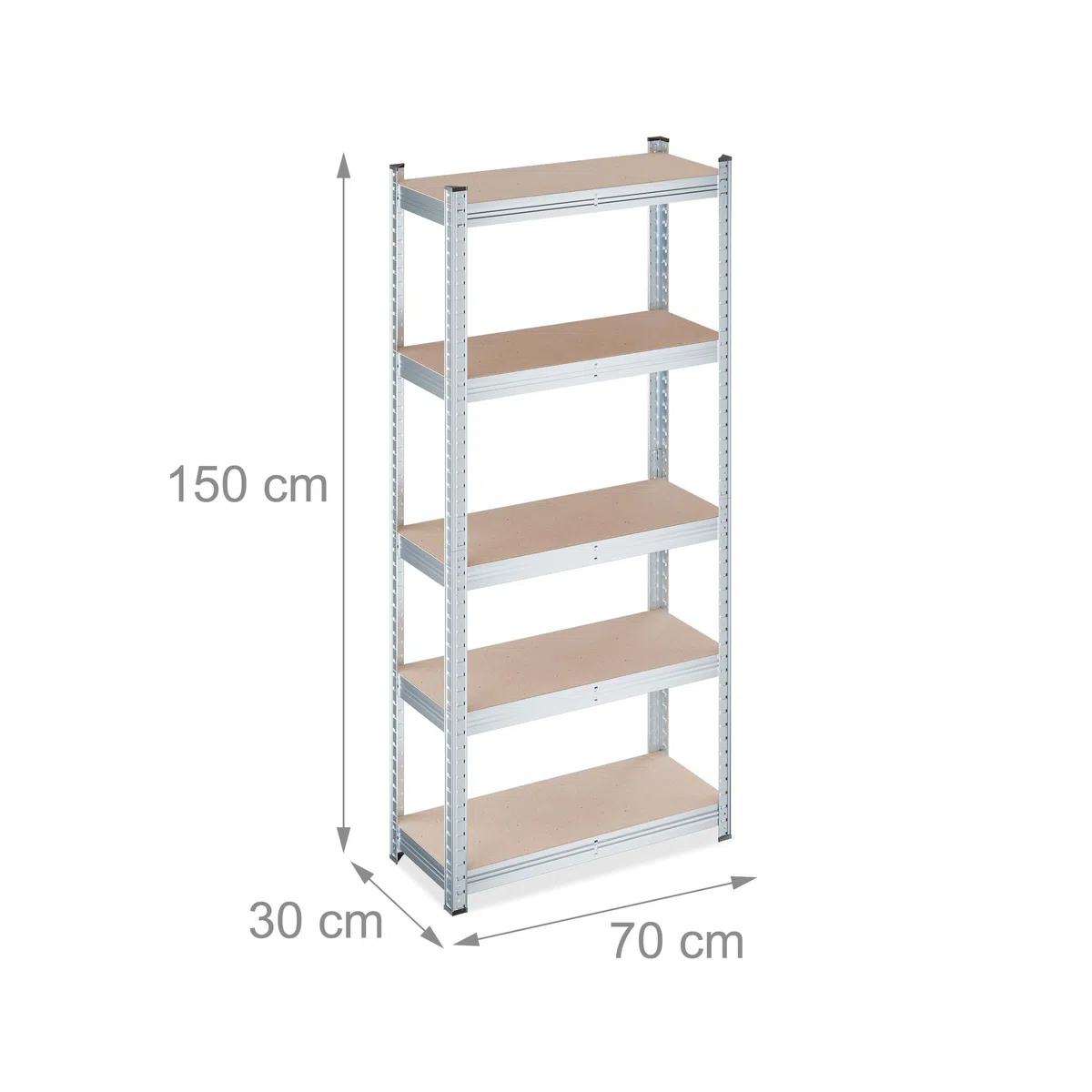 Relaxdays Schwerlastregal, HxBxT: 150 x 70 x 30 cm, 750 kg, verzinkter Stahl, Lagerregal Keller & Garage, Natur/Silber