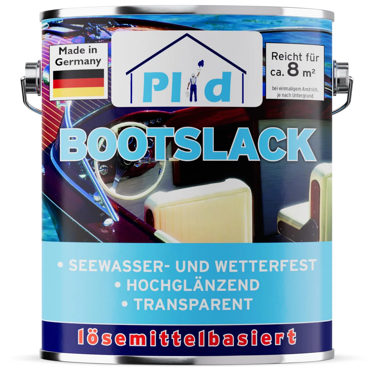 PLID® Bootslack Farblos Glänzend 0,75l Holz Klarlack Wasserfest | Klarlack für Holz, Bootslack und Yachtlack mit wasserfestem Hochglanz-Finish für Holzboote und Holzoberflächen