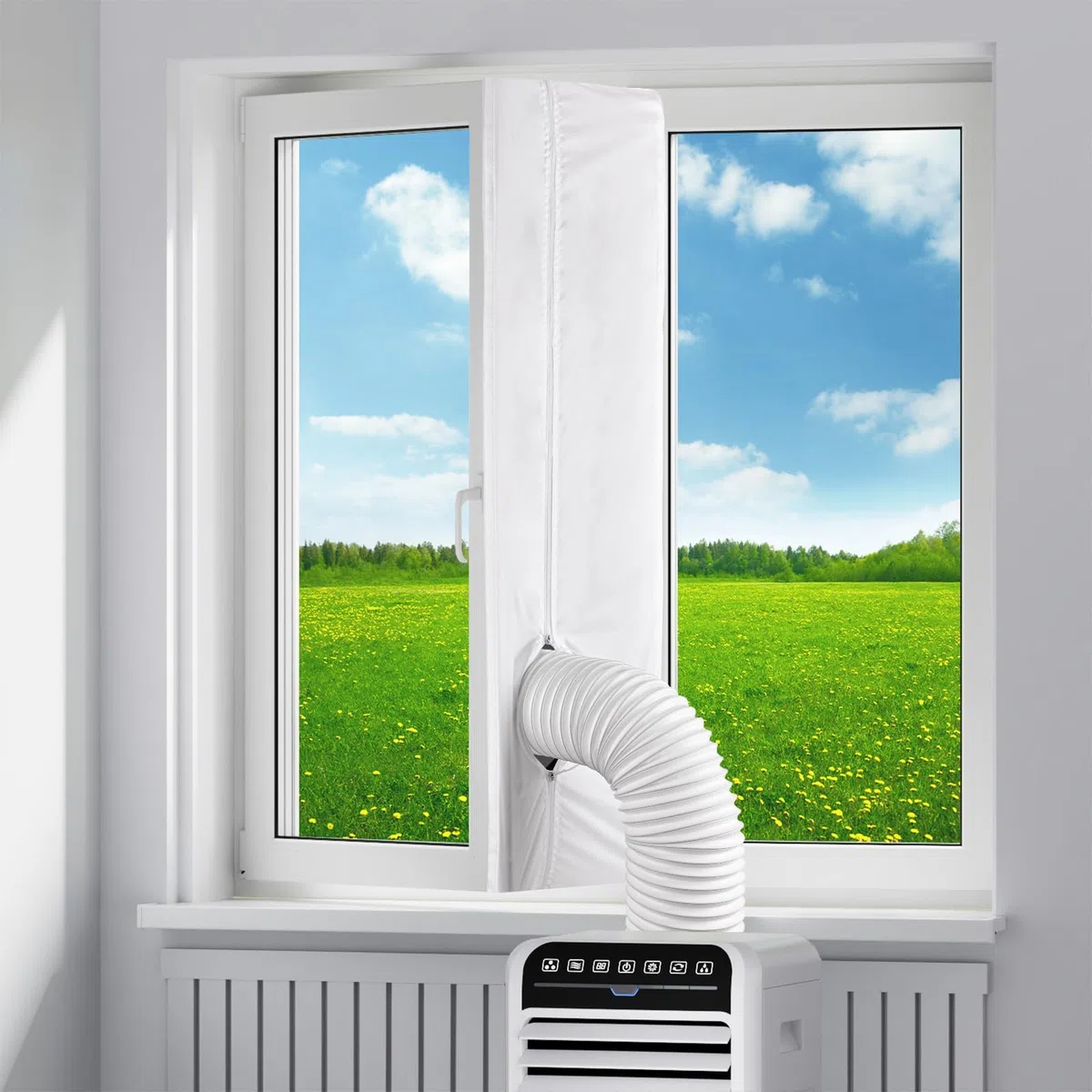 400CM Abdichtungsset Fensterabdichtung für Mobile Klimageräte，Energieeffizient Hot Air Stop zum Anbringen an Fenster，Klimaanlagen&Wäschetrockner,Mobile Ablufttrockner, weiß, bohrfrei