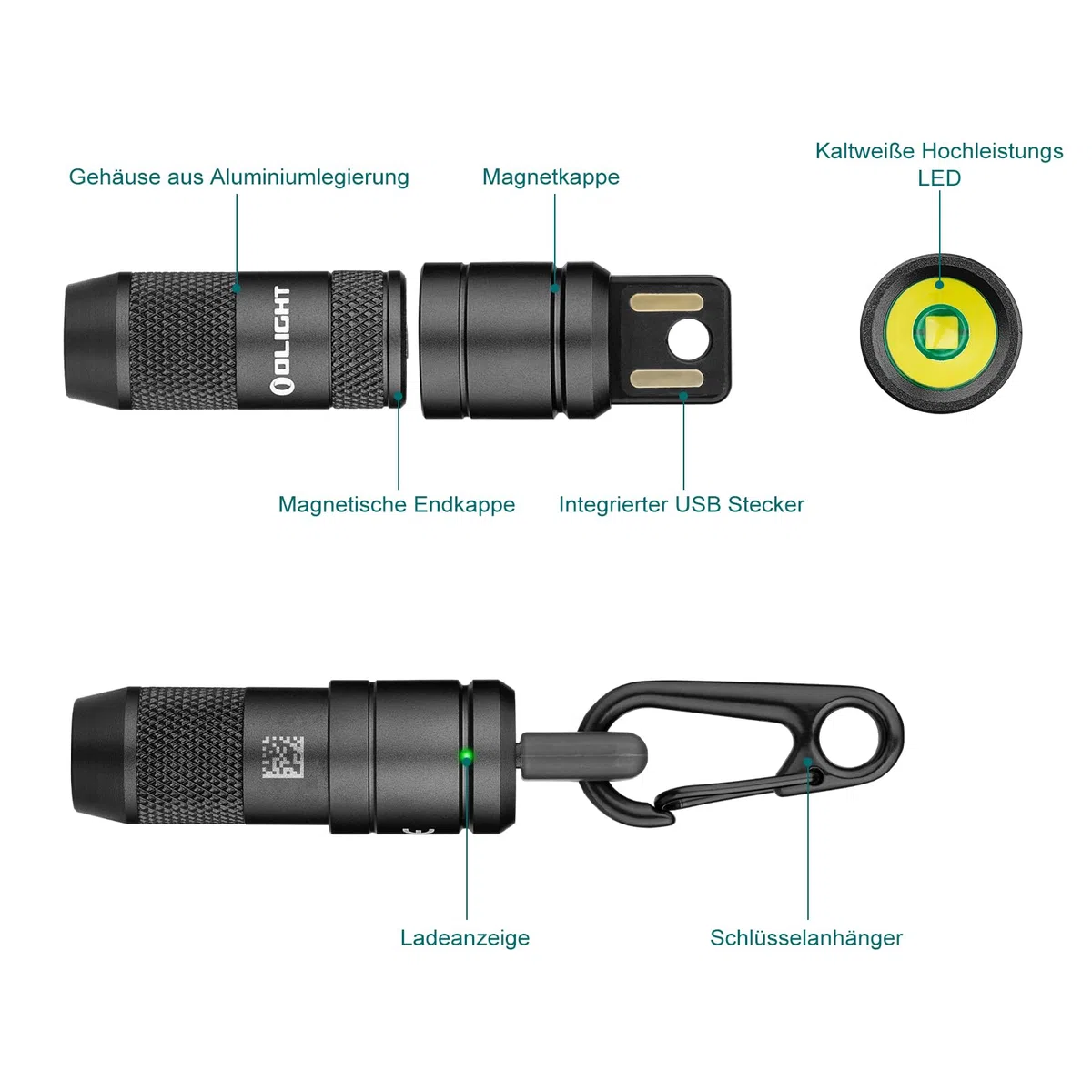 OLIGHT iMini 2 Mini LED USB-Aufladbare Taschenlampe Schlüsselhänger mit magnetischen Basis, 50LM 19,5g EOS Schlüsselbund Handlampe, IPX6 Kleine Flashlight für Camping, Outdoor, Notfälle Schwarz