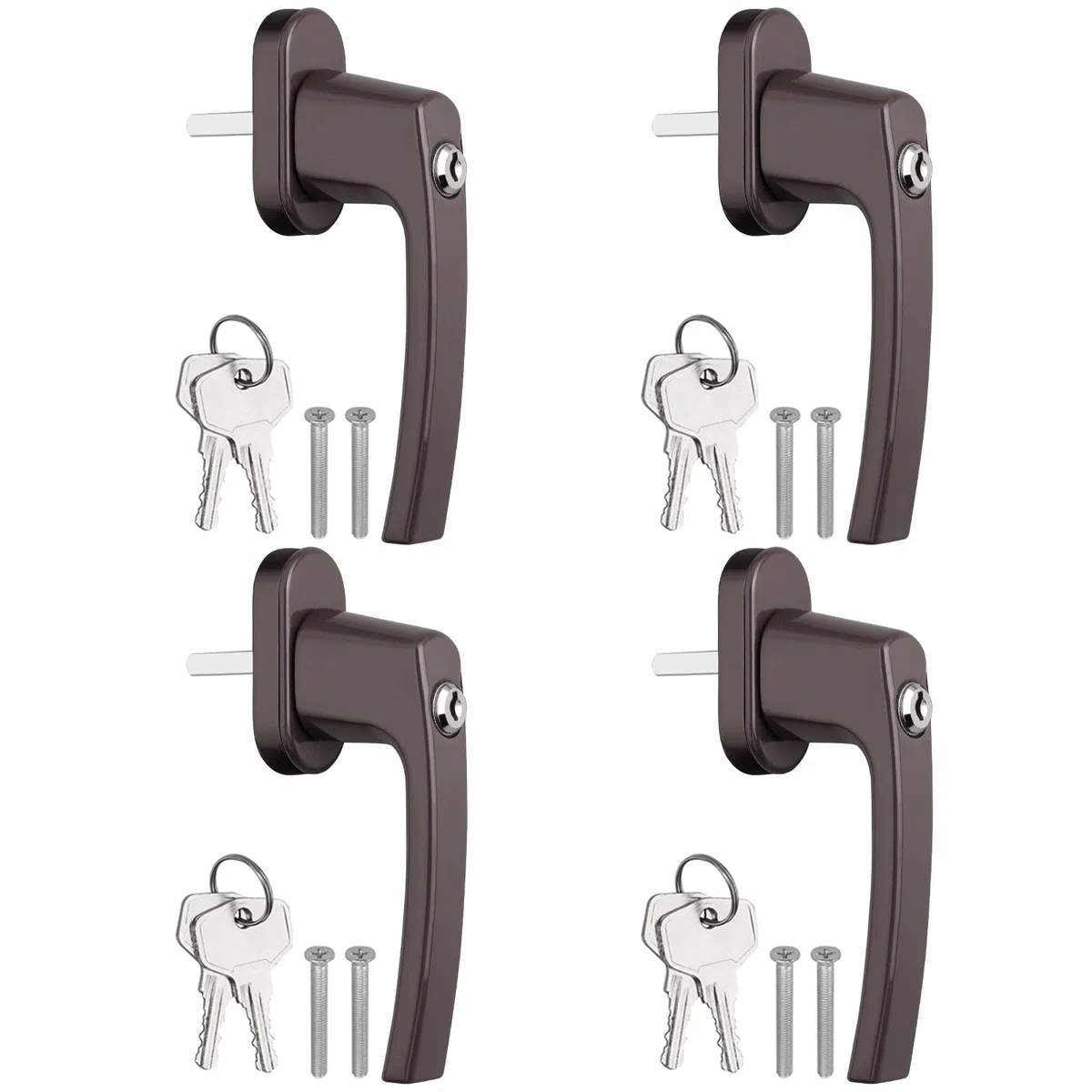 AUTOUTLET Fenstergriffe abschliessbar, 4 Stück Fenstergriff abschließbar Aluminium in Stiftlänge 35mm, Fenstersicherung Balkontürgriff kindersicherung mit Schlüsseln und Schrauben für Fenster (braun)