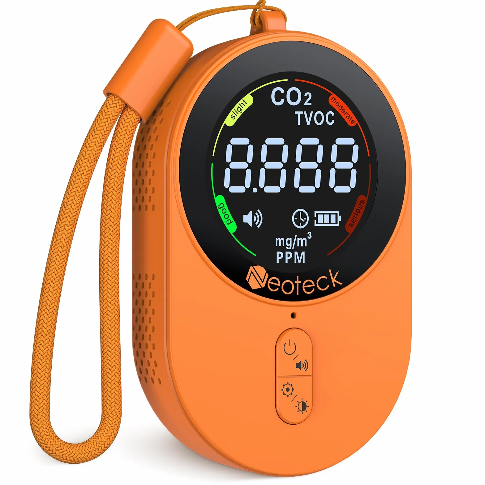 Neoteck Tragbarer CO2 Detektor Mini Kohlenstoffdioxid Sensor mit akustischem und optischem Alarm Wiederaufladbarer 2 in 1 CO2 Monitor 0-5000 PPM Für Camping Adventure Home Hotel
