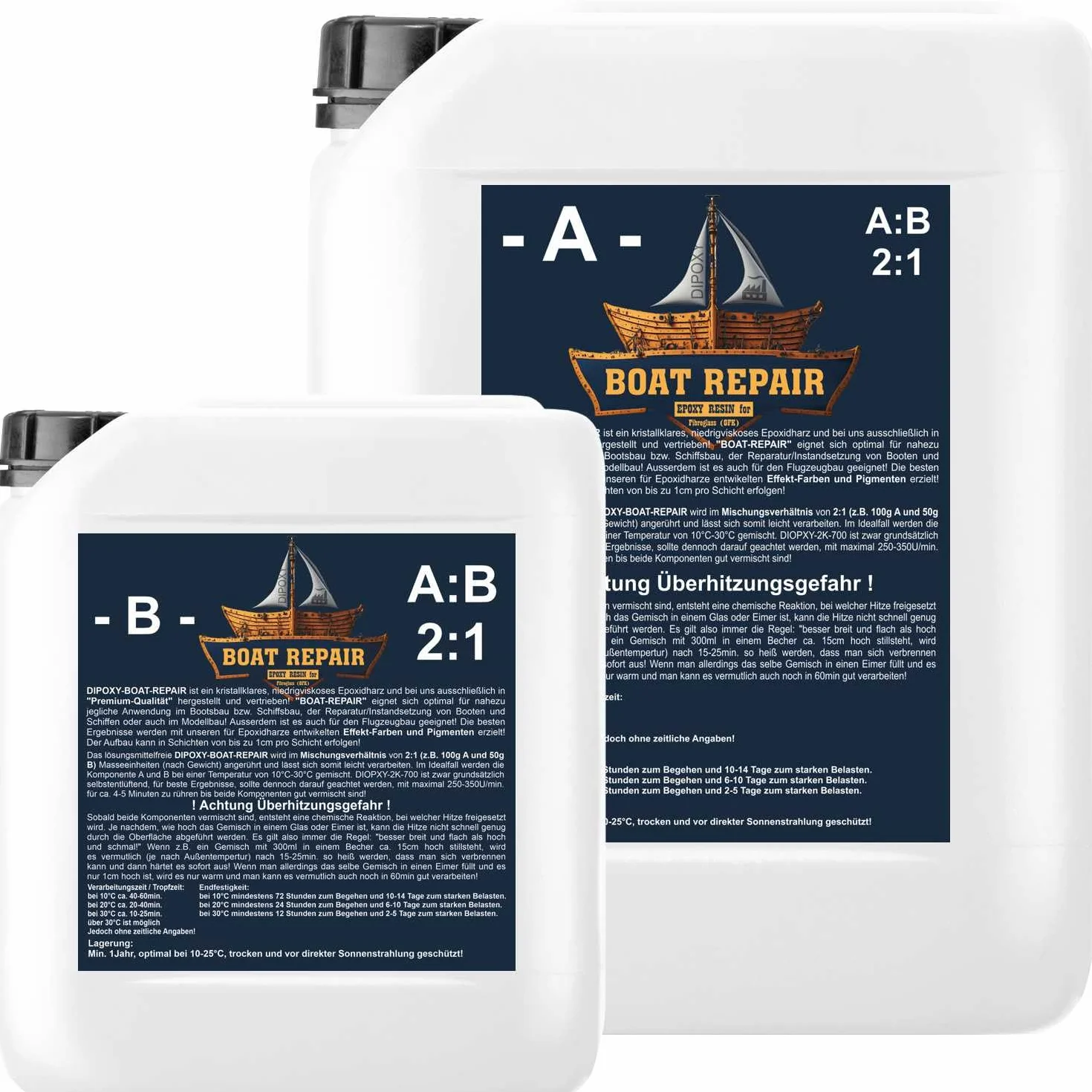 Epoxidharz Boat Repair 2,25kg resin epoxy Laminierharz Boot-Reparatur, Bootsbau, KFZ, Flugzeugbau, Modellbau, Formenbau, Auto GFK Prototyping 2K Harz & Härter EP transparent,geruchsarm UV Stab.Dipoxy