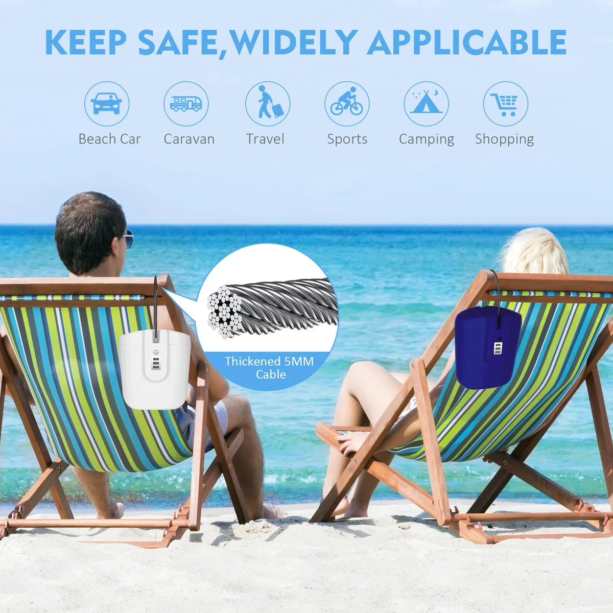 Tragbare Anti-Diebstahl Schlossbox, Tragbare Sicherheit Schlosstasche Mobiler Reisesafe & Strandsafe mit Zahlen, Ihre Wertsachen vorübergehend sicher zu halten. (Weiß)