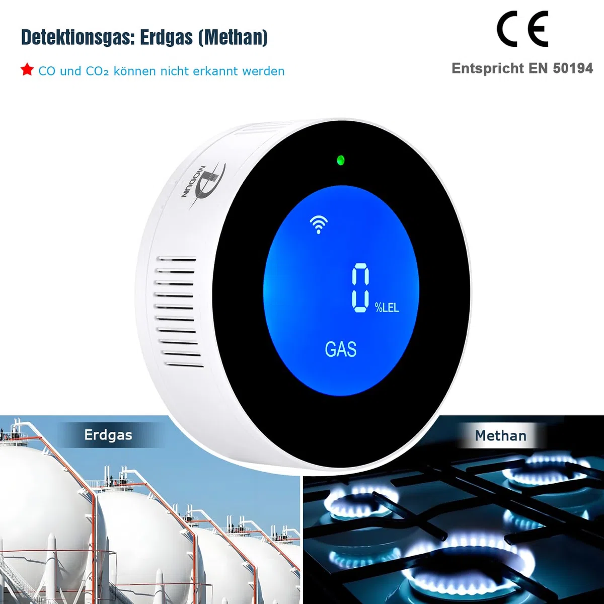 D MODUN WLAN -Gasmelder, tragbarer Gasleckalarm, kompatibel mit Smart-App, Tuya, Gasmonitor für Zuhause, Küche und Wohnmobil, Methangassensor mit 85-dB-Sprachalarm und visuellem Gaskonzentrationsalarm