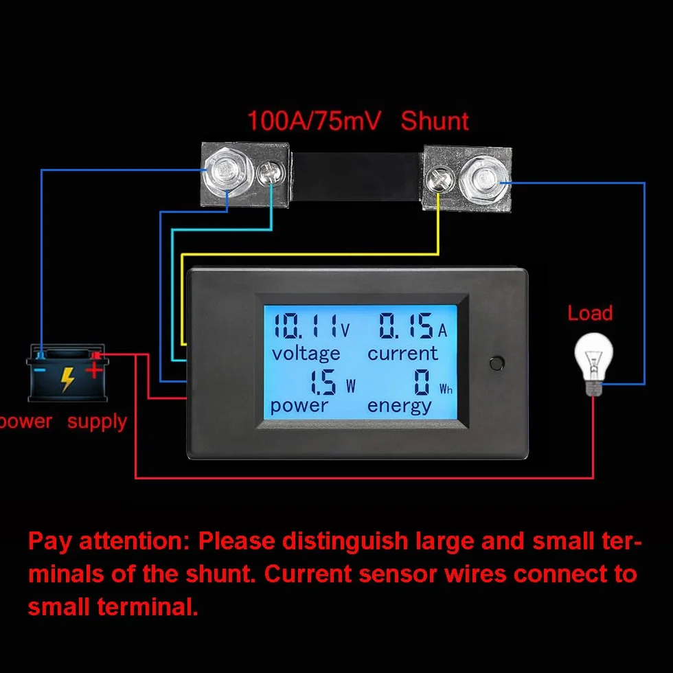KETOTEK Voltmeter Amperemeter Stromzähler Leistungsmesser DC 6,5~100V mit 100A Shunt, Volt Ampere Watt Energie Anzeige DC Ström Spannung Messgerät Meter, Wattmeter Energiemessgerät für Solar Auto