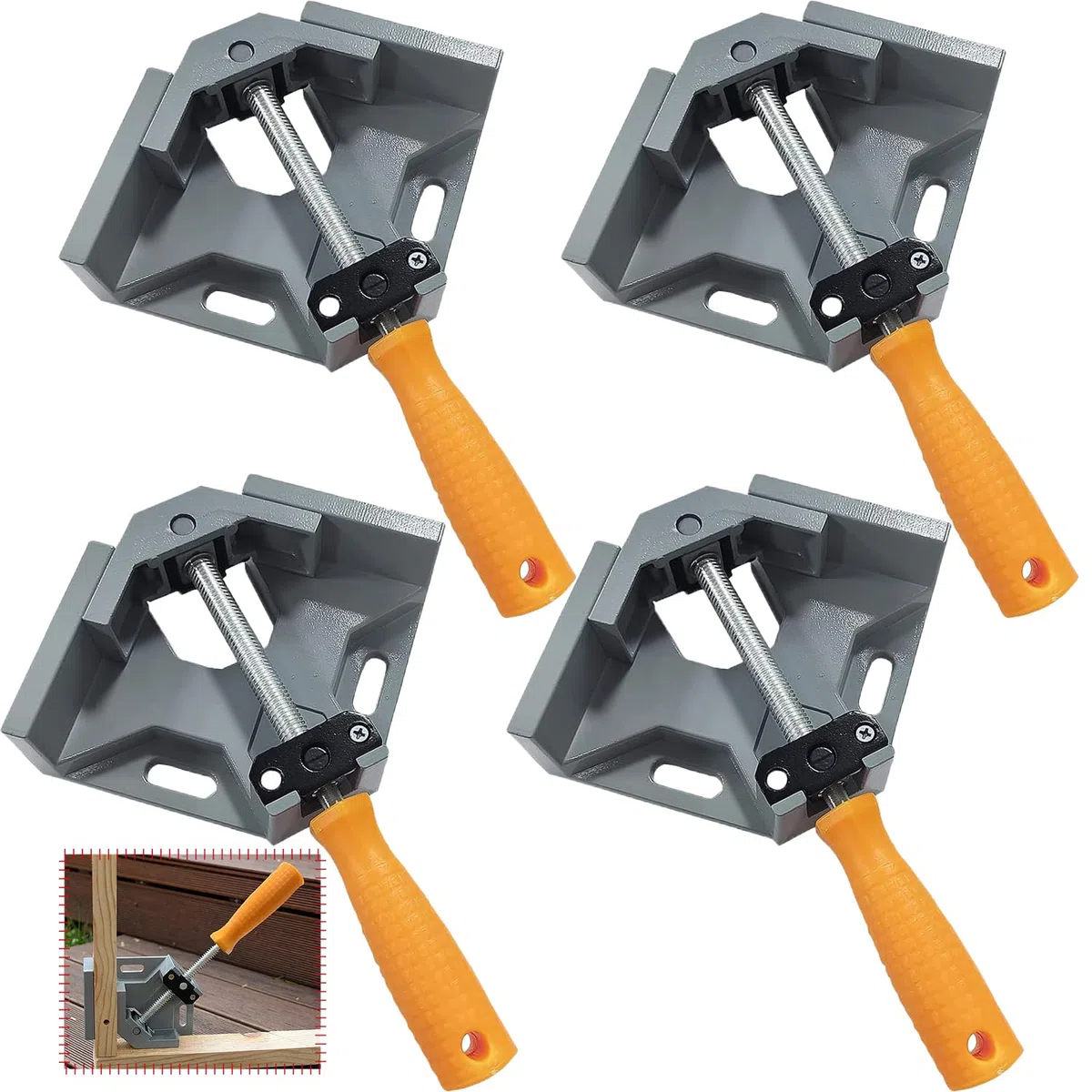 4 Stück Winkelspanner 90 Grad, Aluminium-Legierung Eckspanner, Mit Swing Kiefer, Single Handle, Winkelzwinge für Holzbearbeitung, Engineering Holzbearbeitung Fotorahme (4 Stück)