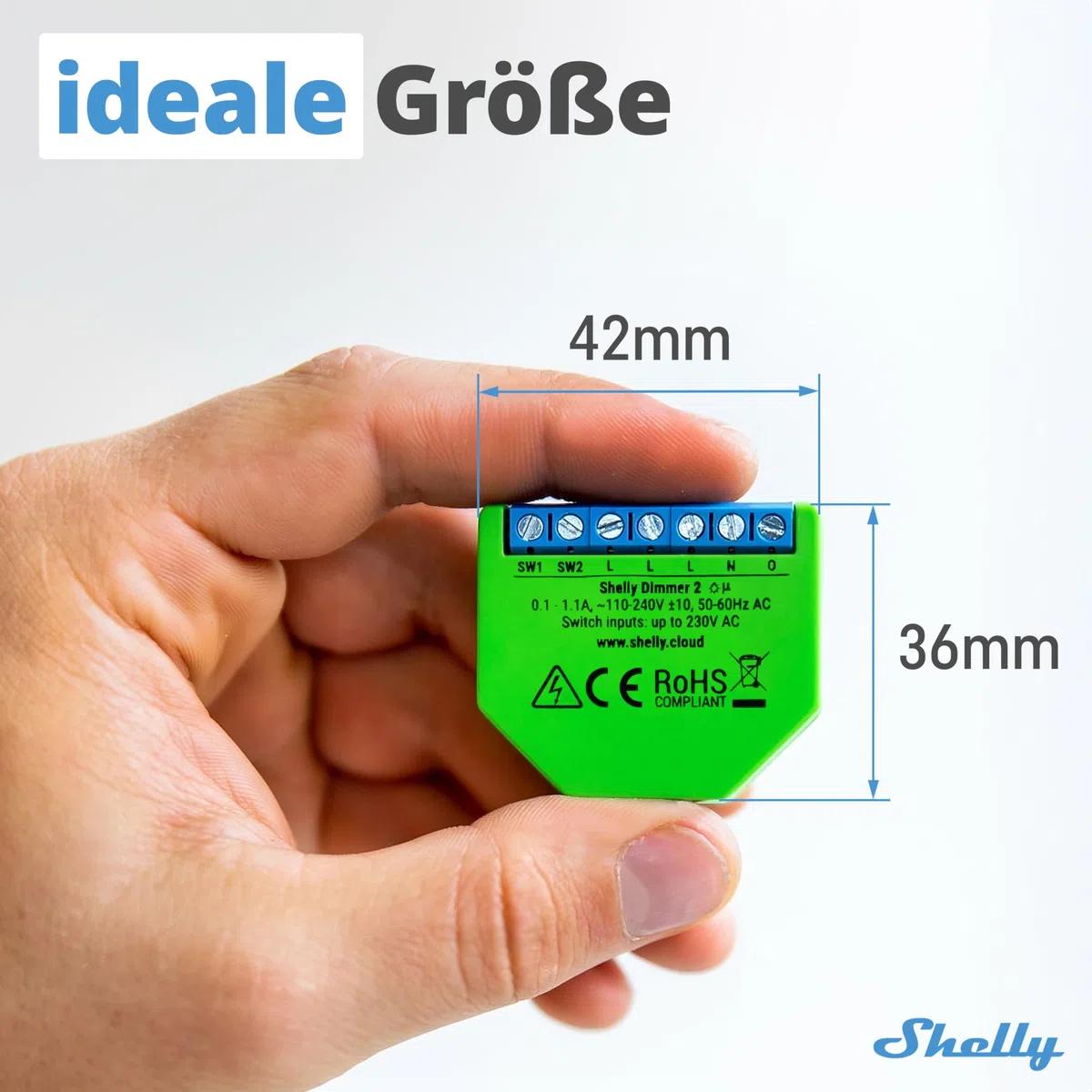 Shelly Dimmer 2, Intelligenter Wlan Dimmer, Kein Neutralleiter nötig, Hausautomatisierung, Kompatibel mit Alexa & Google Home, iOS Android App, Kein Hub erforderlich, Dimmbare Lichter