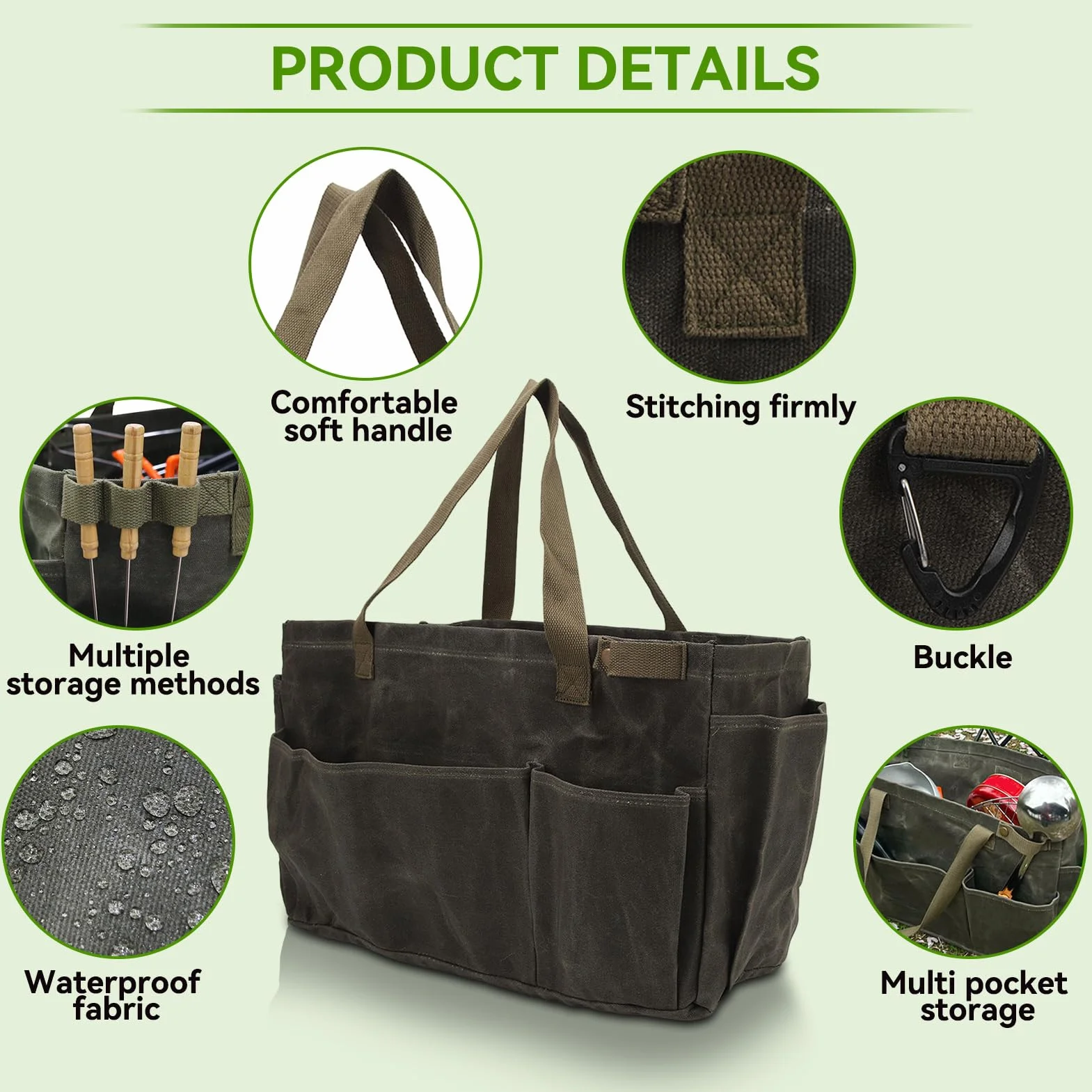 HERCHR Garten-Einkaufstasche, Garten-Werkzeugtasche, Wasserdicht, Großes Fassungsvermögen, Garten-Tragetasche, Organizer-Tasche, Garten-Werkzeug-Set-Halter, Segeltuchtasche