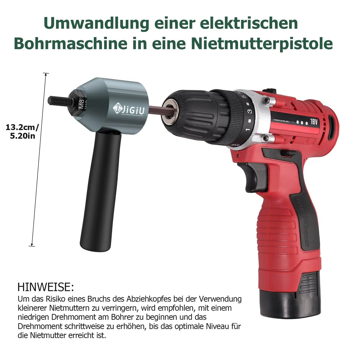 JiGiU Nietmuttern Adapter Kit für Elektrische Bohrmaschine Profi Nietmutternaufsatz mit 5 Art Dorne M3 M4 M5 M6 M8 & 40PCS Nietmutter in Robuste Koffer, Nietaufsatz für Bohrmaschine & Akkubohrer