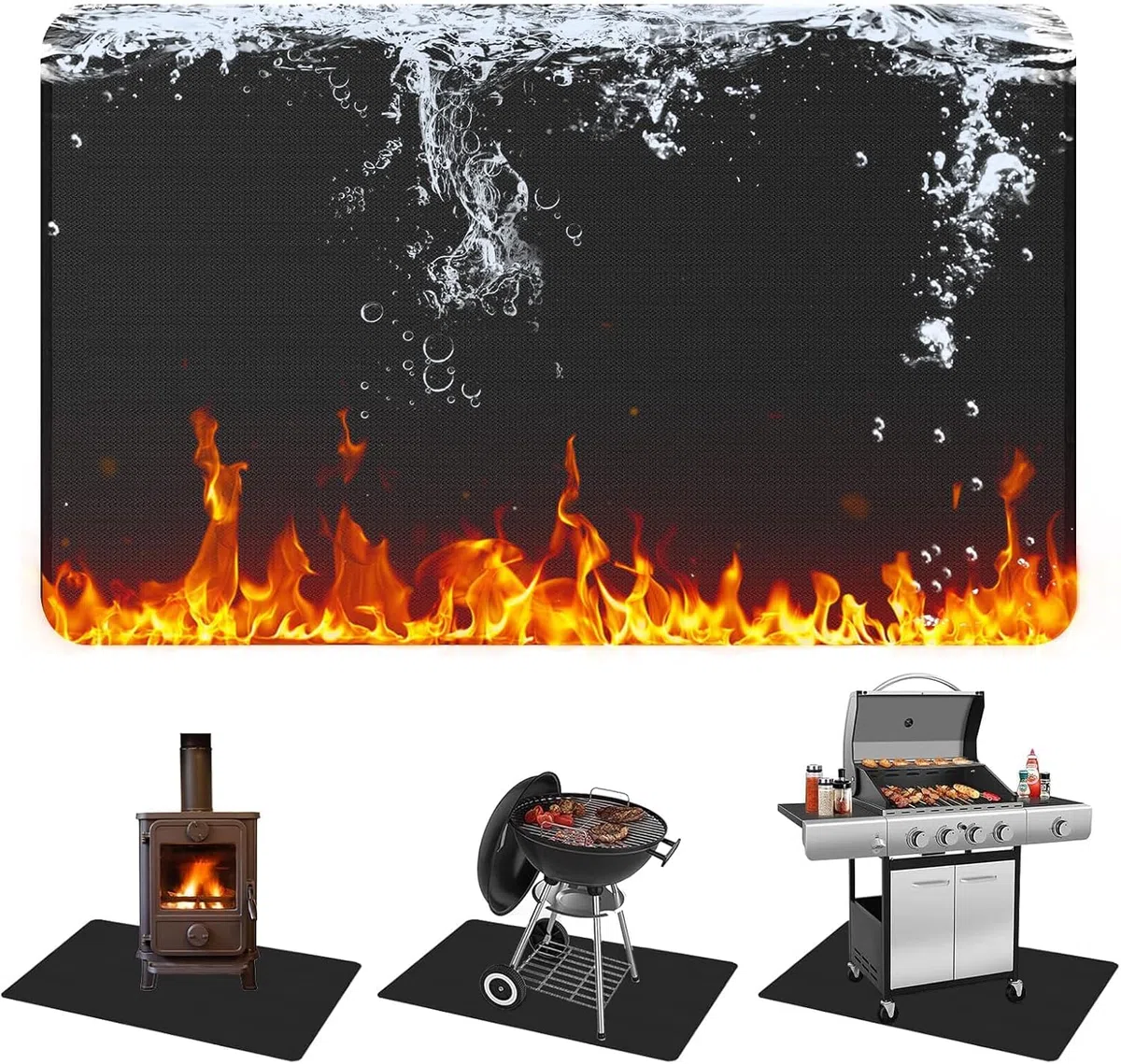 Feuerfeste Unterlage Grill, Hitzebeständig bis 980°C Hitzeschutzmatte | 102 × 150 cm Feuerschutzmatte, Wasserdicht Faltbare, Grillmatte Bodenschutz, für Terrassen, Grillnterlage Boden