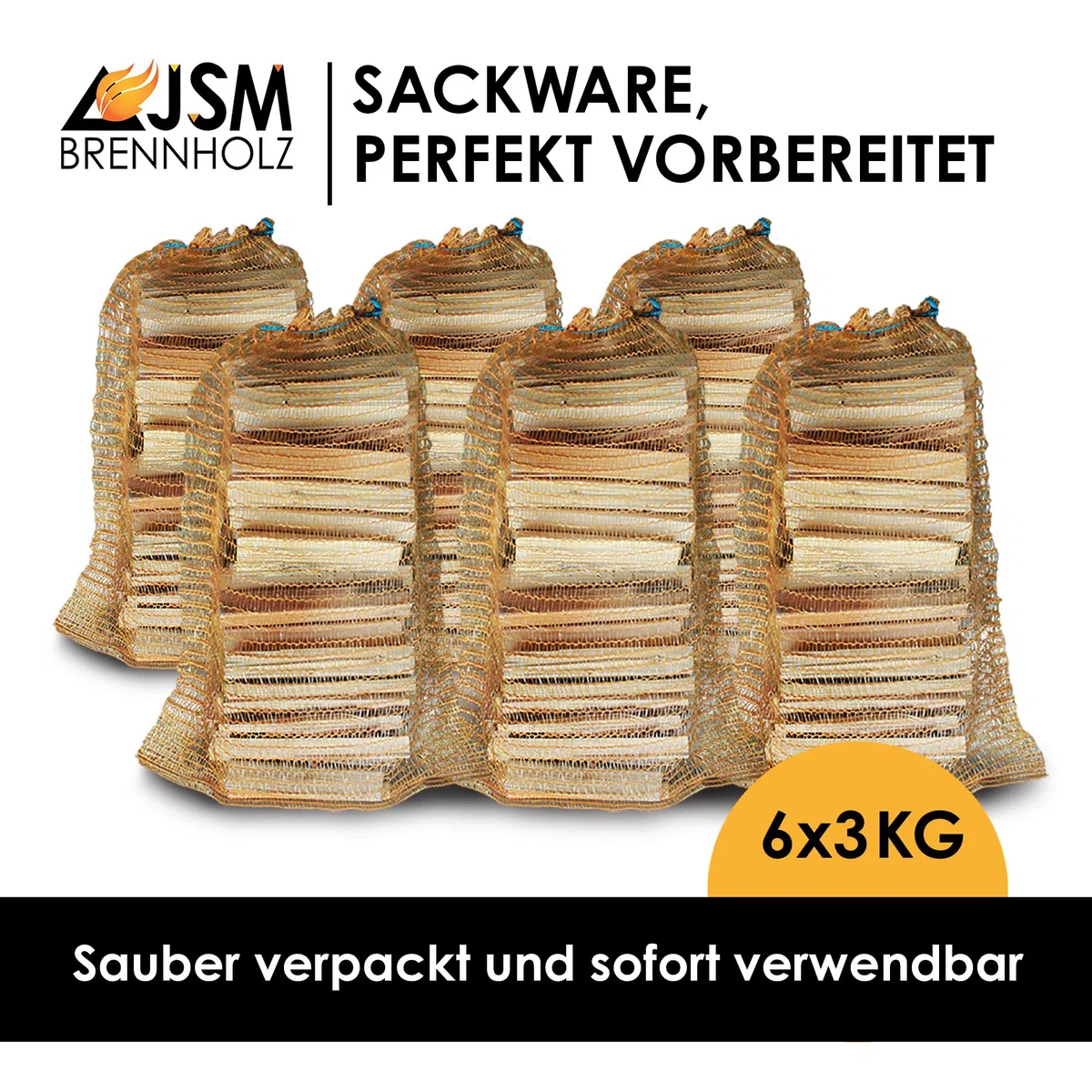 Anzündholz 6 Netze a 3 Kg Anmachholz Anfeuerholz Brennholz trocken sauber und ofenfertig