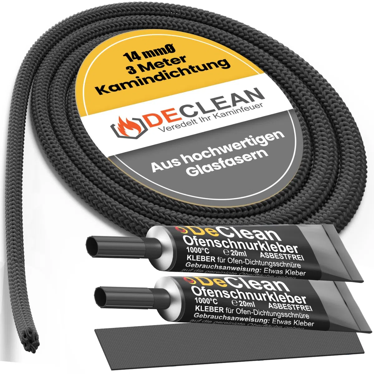 Dichtschnur für Kaminofen 14mm 3 Meter | Ofen Dichtschnur für Kamintür [Ofendichtschnur mit Kleber Hitzebeständig 1000°C] Kamindichtung 14mm, Kaminofen, Kamin, Dichtband, Ofendichtung, Dichtungsband