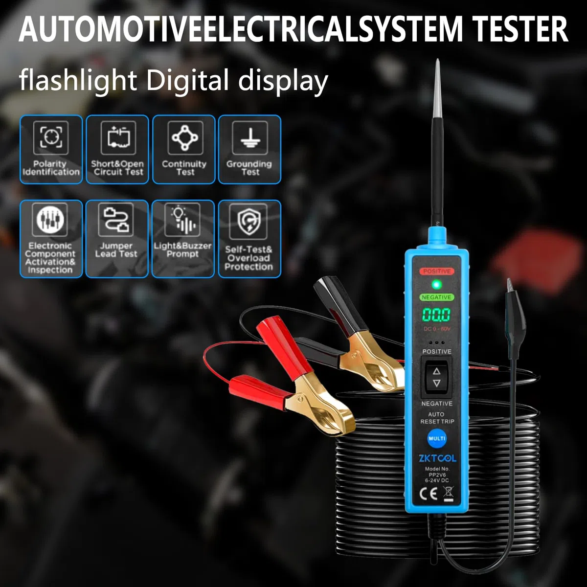 ZKTOOL LED-Stromkreissonde, Kfz-Elektriktester DC 6-24 V, Kfz-Stromkreistester, Kurzschlusstester, Spannungstester, Polaritätserkennung, Prüflicht, Komponentenaktivierung