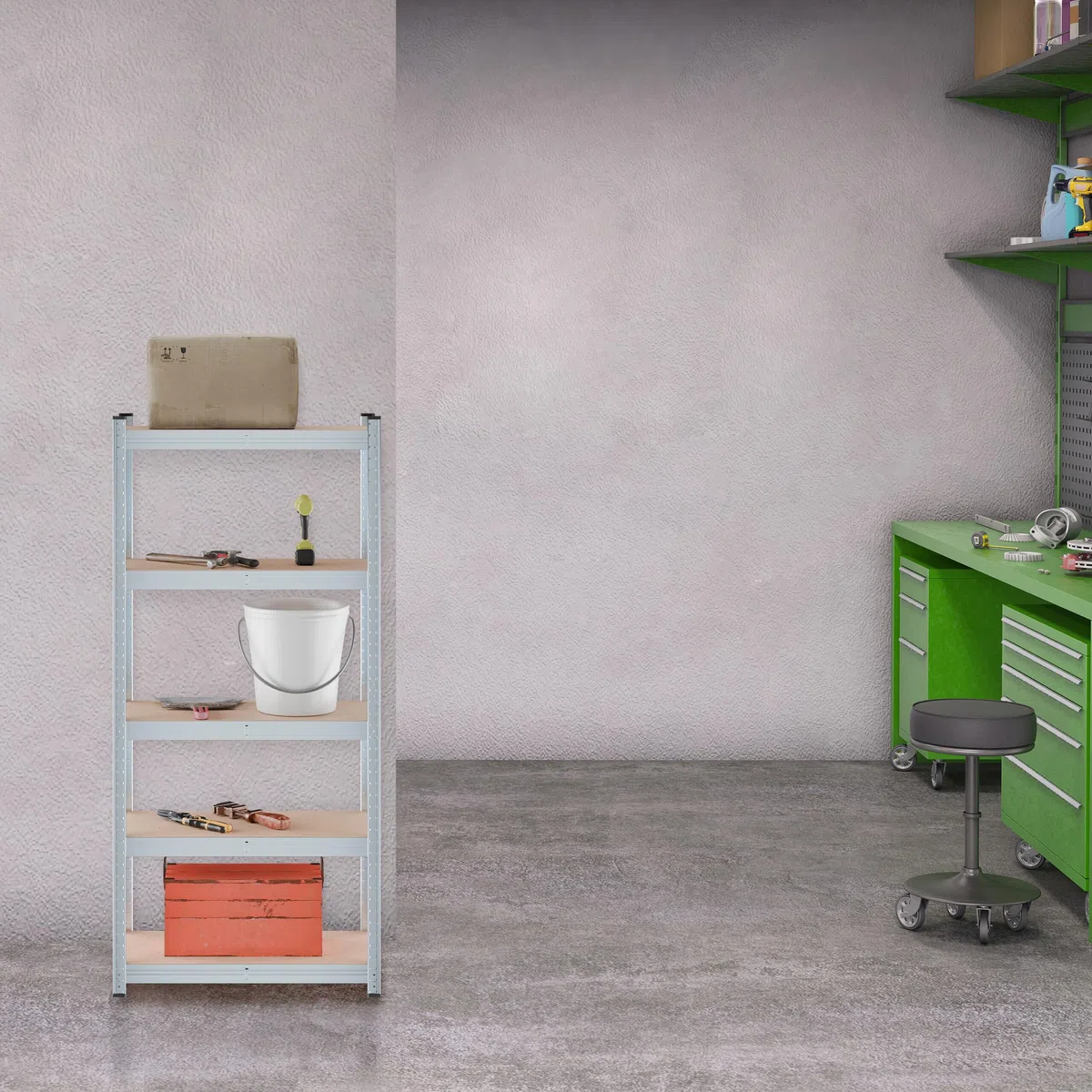 Relaxdays Schwerlastregal, HxBxT: 150 x 70 x 30 cm, 750 kg, verzinkter Stahl, Lagerregal Keller & Garage, Natur/Silber