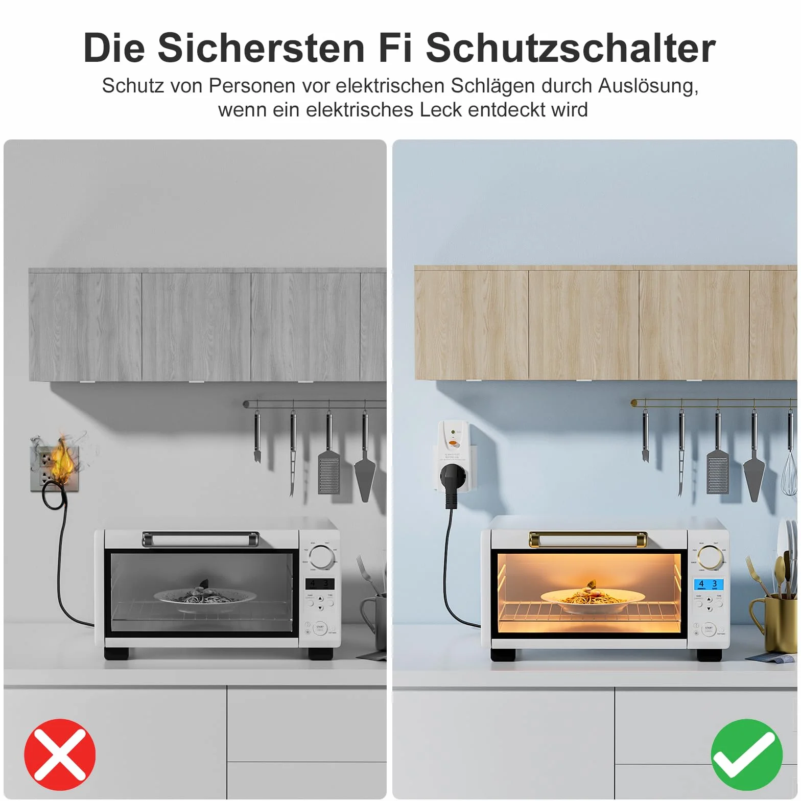 Fi Schutzschalter Steckdose,Personenschutzstecker Anti-Leckagen und Elektro-Schock, 10mA-Schutzkontakt 230 V,16A Schutzschalter Stecker, passend für Haushalt Geräte, Werkzeuge