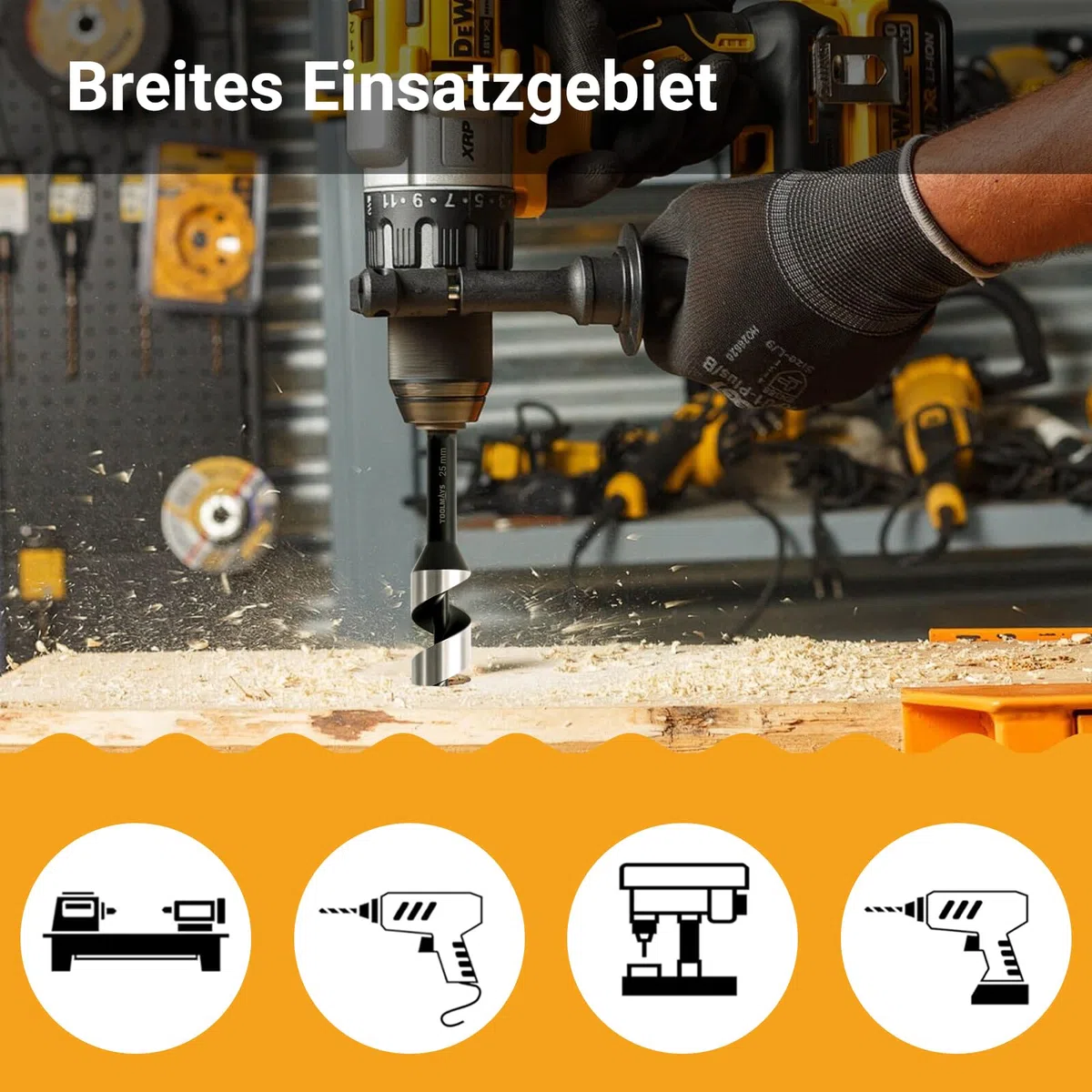 Schlangenbohrer Set Ø6-25 x 230mm Holzbohrer Set lang, Spiralbohrer für Weich- & Hartholz