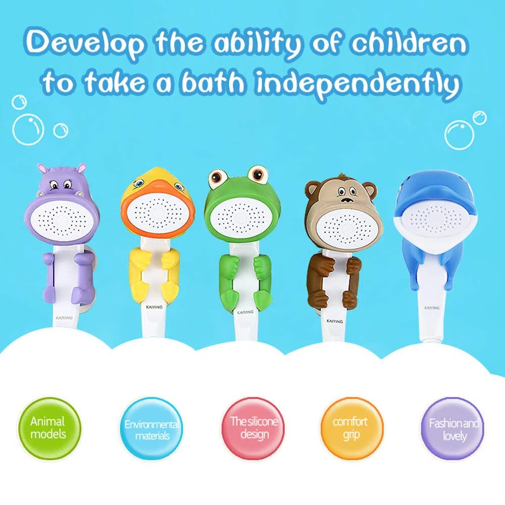 KAIYING Delphin Kinderdusche, Handduschkopf für Kleinkinder, Baby Duschaufsatz, Duschköpfe Badezubehör, Bad Kinder Duschkopf mit Halterung, Schlauch und Umlenkventil