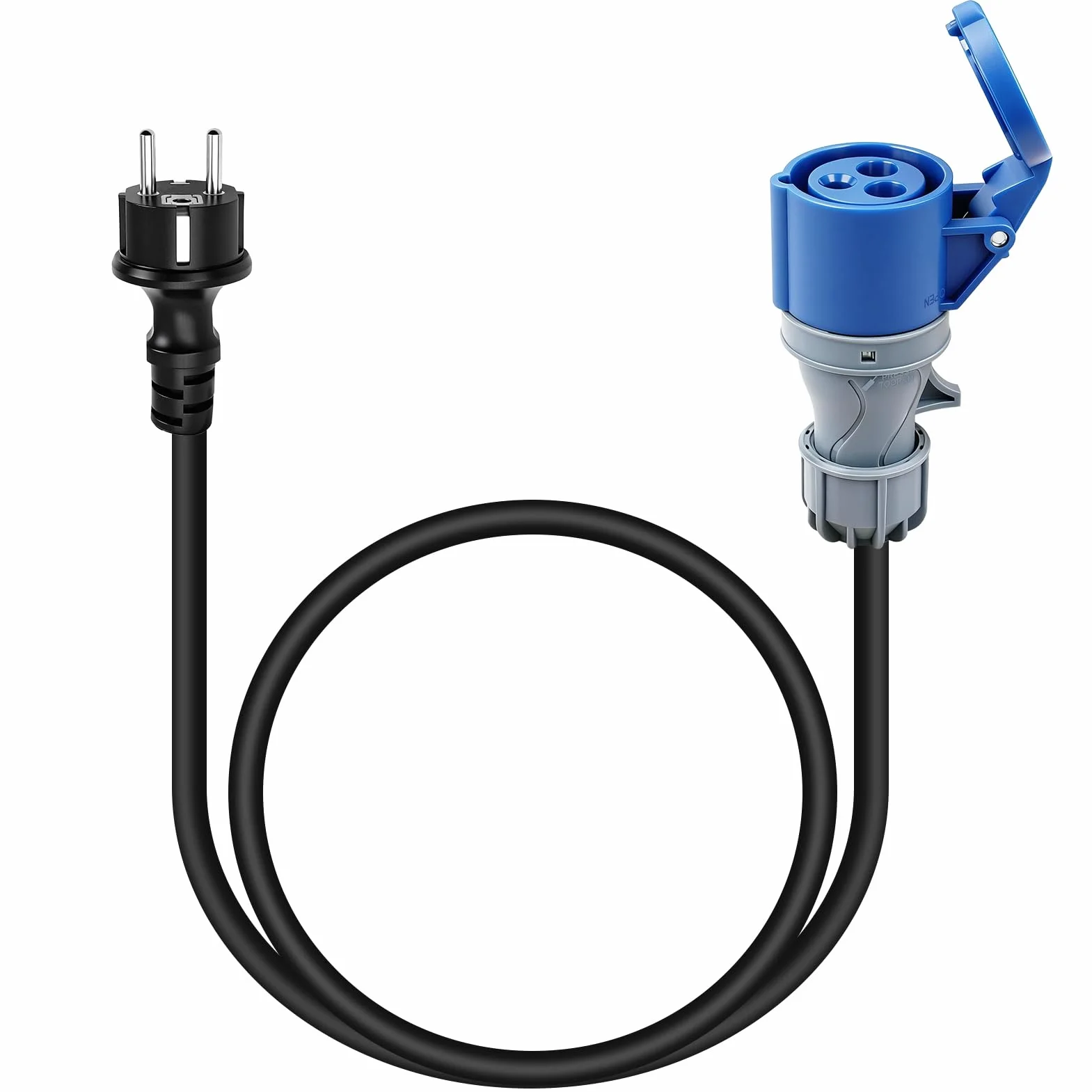 Schuko Stecker auf CEE Kupplung, 1,5m Camping Kabel, Adapter Camping Strom, CEE Kupplung, IP44 Schutz, H07RN-F3G 2.5 mm, Campingstecker Adapter 16A 250V.