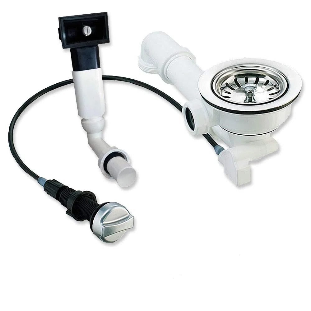 Keenberk - Siebkorbventil - verschließbar mit Bowdenzug + Überlauf - Excenterbedienung - Ablaufgarnitur - Siebkorb für Küchenspüle - Made in Germany - aus Chrom - 114 mm