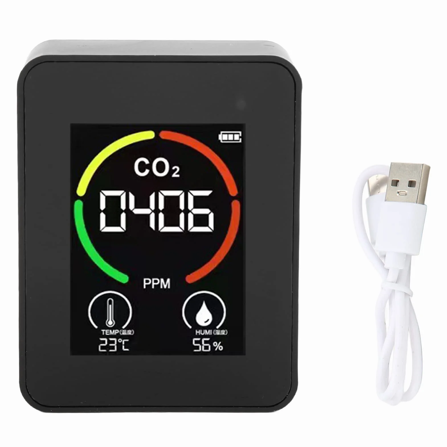 CO2 Detektor für Zuhause, Luftqualitätsmonitor mit TVOC-Test, Echtzeitüberwachung, USB-Aufladung, Digitaler Raumlufttester zur Innenraumüberwachung