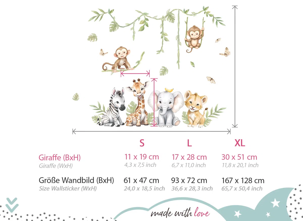 Little Deco Wandtattoo Safaritiere Giraffe Löwe Elefant DL5130 XL