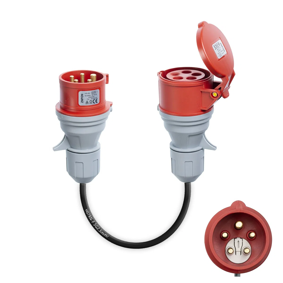 CEE 16A Phasenwender Adapter, 400V 5-polig (3P+N+PE), H07RN-F 5G2,5 Gummikabel, IP44 für Außenbereich, Werkstatt & Baustelle (PR-16)