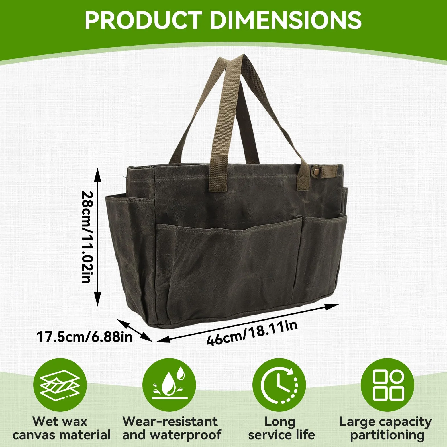 HERCHR Garten-Einkaufstasche, Garten-Werkzeugtasche, Wasserdicht, Großes Fassungsvermögen, Garten-Tragetasche, Organizer-Tasche, Garten-Werkzeug-Set-Halter, Segeltuchtasche