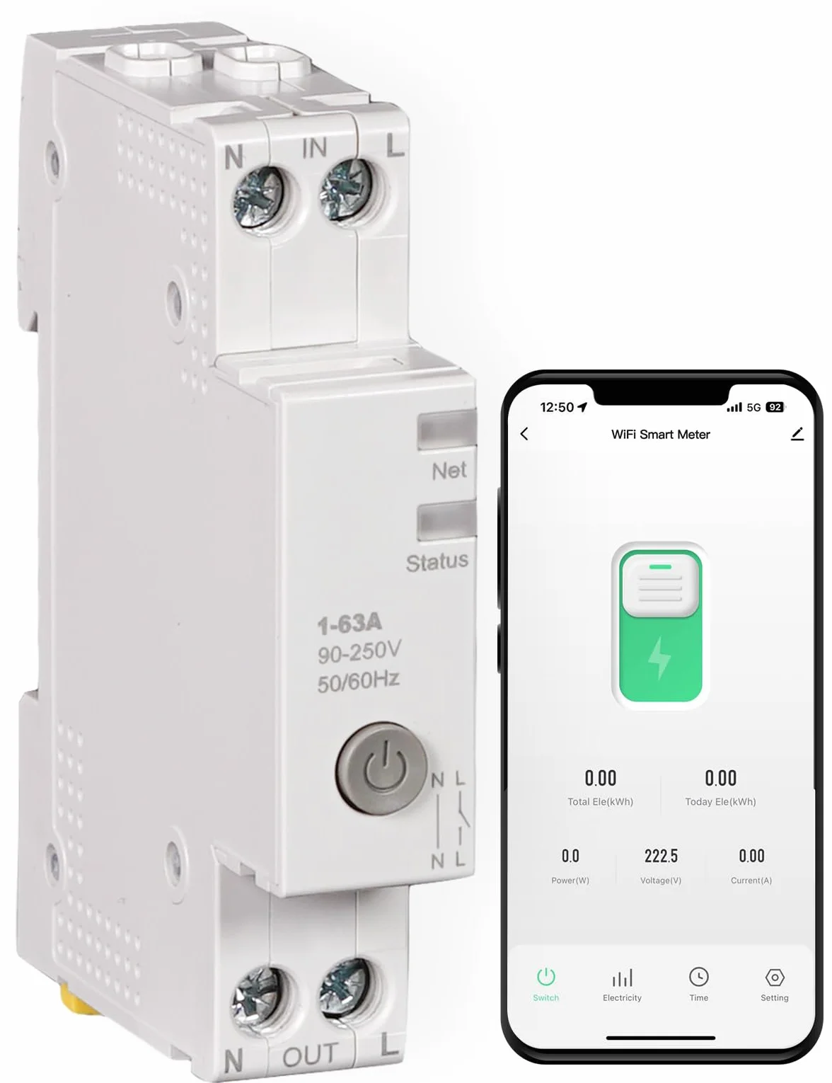 MOES Smart Zeitschaltuhr Hutschiene 1P+N 16A 25A 40A 63A Mit Metering,Wlan Schalter für Sicherungsautomat Kompatibel Alexa & Google Home, Überstrom- und Überspannungsschutz, Smart Life/Tuya App