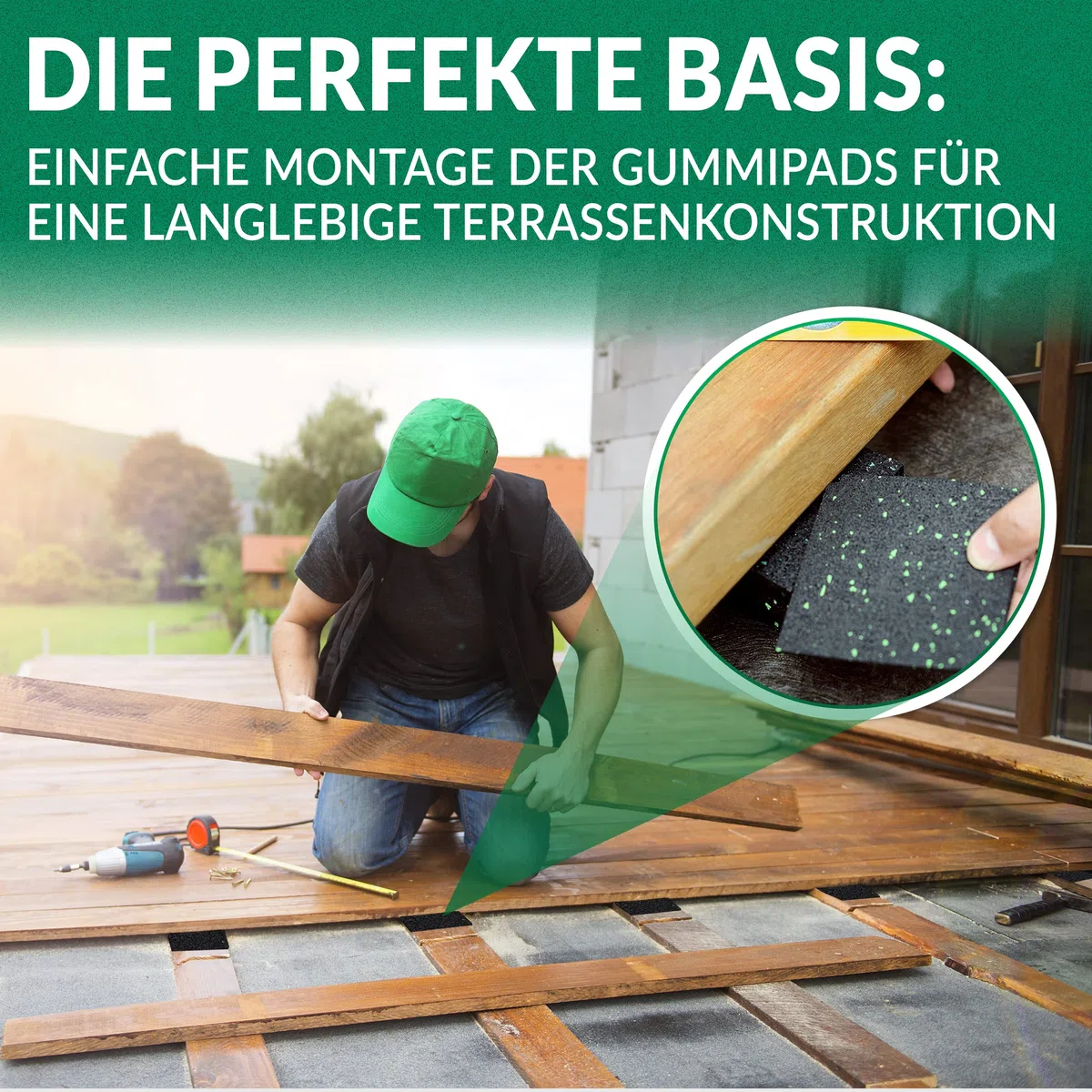 150 Stück 3 mm 90 x 90 mm Terrassenpad, Terrassenpads aus Gummi – Unterlagepads für die Unterkonstruktion ihrer Terrassen Balkon oder Gartenhütte
