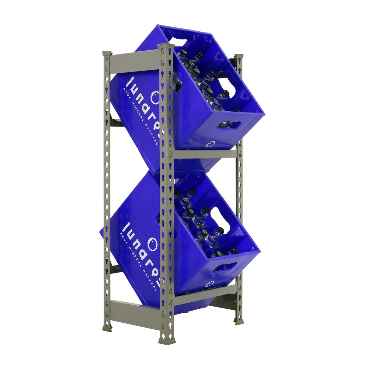 SimonRack Getränkekistenregal, 2 Kästen, Flaschenregal, Getränkekistenhalter, Kistenregal, Grau - Simonbottle