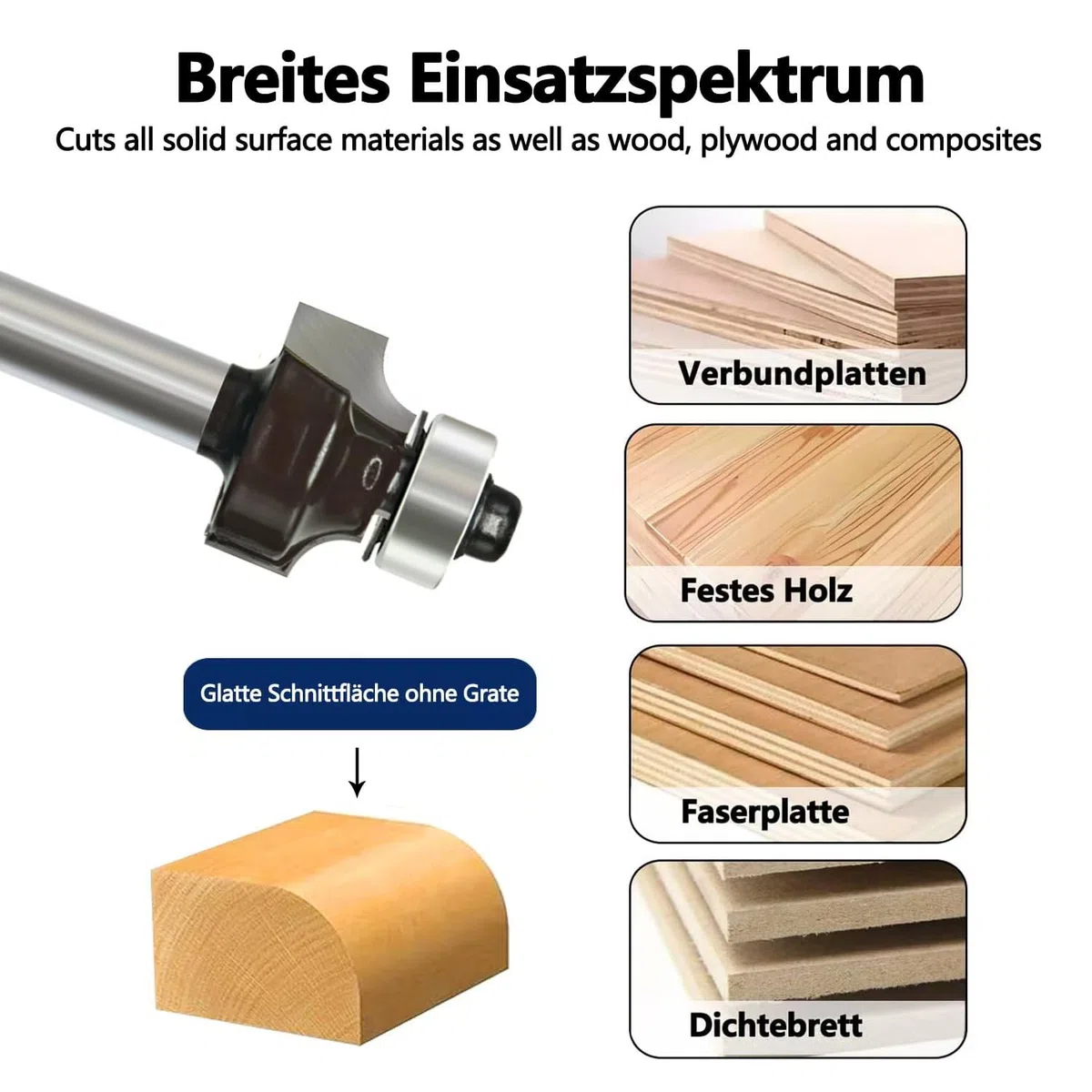 5 Stück Abrundfräser 8mm Schaft, Radius 2-3-4-5-8mm, mit 4 Austauschbar Kugellager Rundfräser, Hartmetall Radiusfräser, Runde Über Fräser Bits-,für Zimmerei Fasen Holzbearbeitung Trimmen