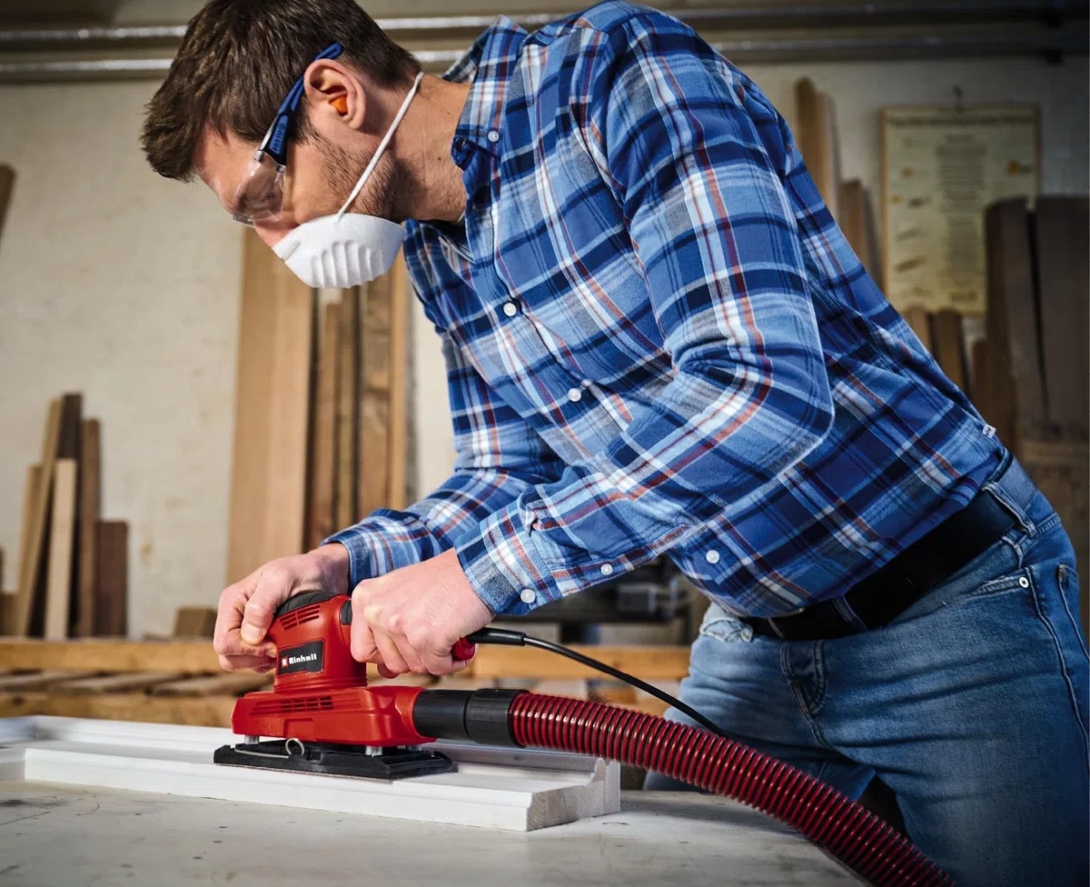 Einhell Schwingschleifer TC-OS 1520 (150 W, 23000 min-1 Schwingzahl, Kletthaftung u. Klemmvorrichtung, Staubabsaugadapter, inkl. 3x Schleifpapier P120)