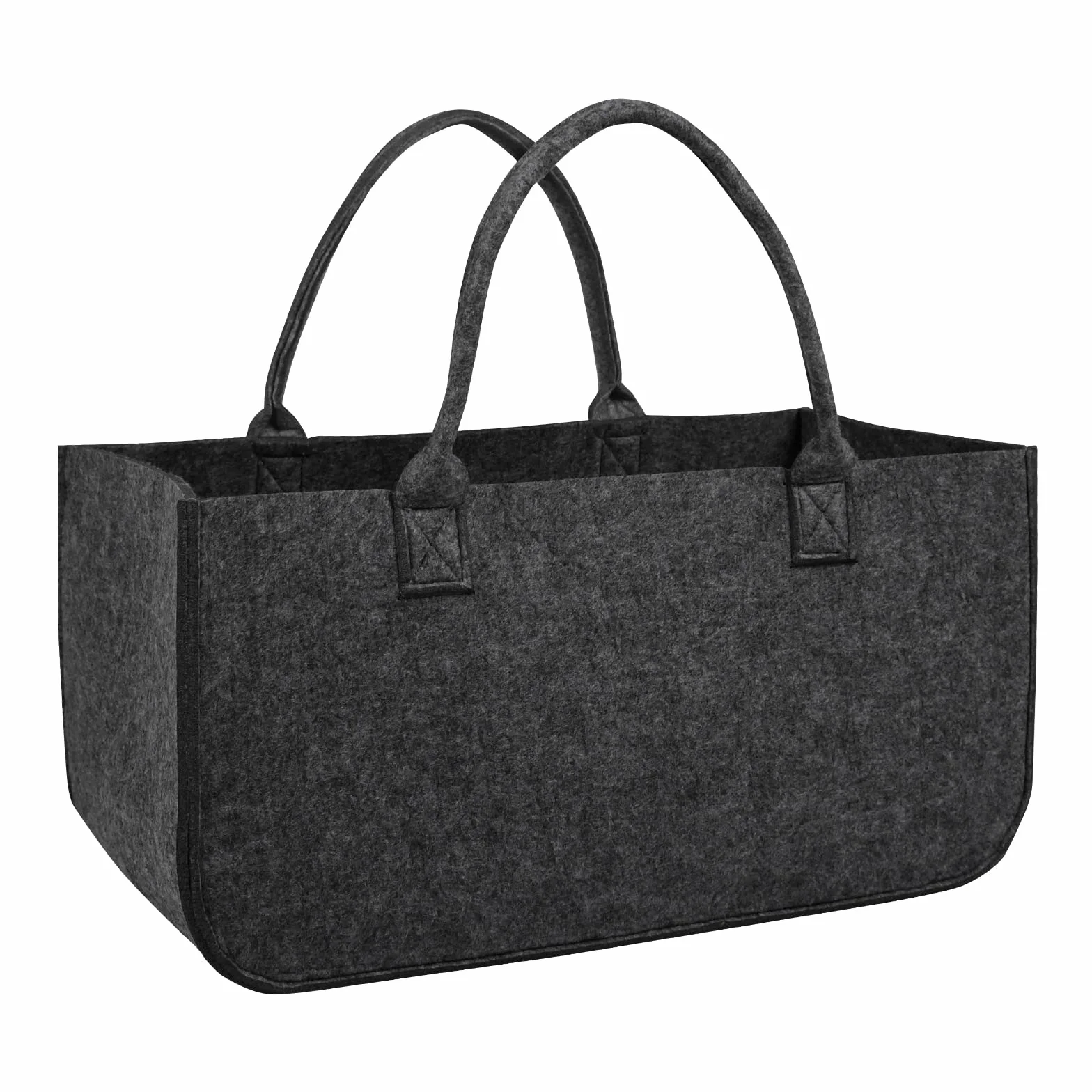 UISEBRT 4 Stück Kaminholztasche Filz, Filztaschen Shopper mit Tragegriffen, Kaminholzkorb Filztasche für Holz Kaminholz und Zeitungen, auch als Einkaufstasche, 25x25x50 cm (Dunkelgrau)