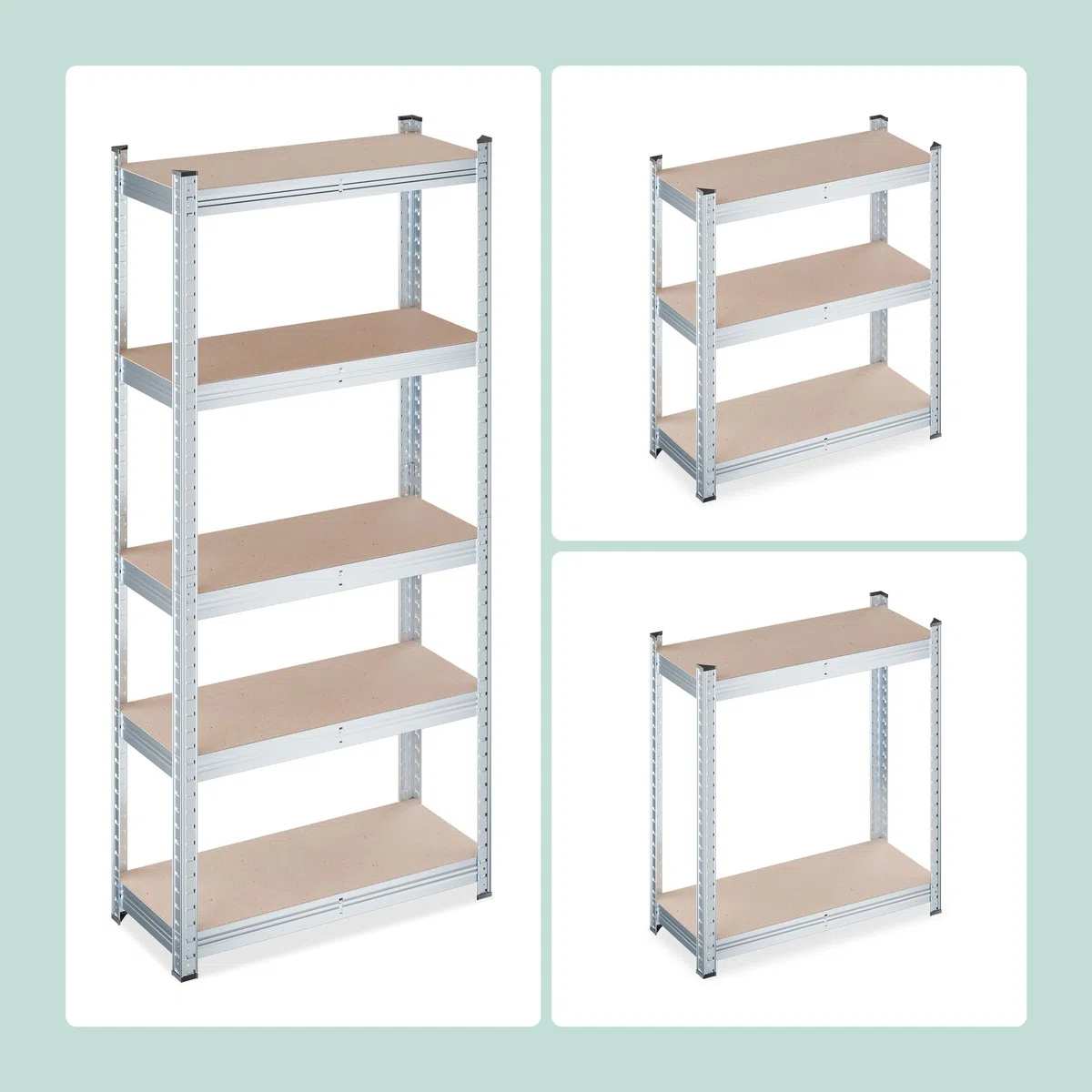 Relaxdays Schwerlastregal, HxBxT: 150 x 70 x 30 cm, 750 kg, verzinkter Stahl, Lagerregal Keller & Garage, Natur/Silber