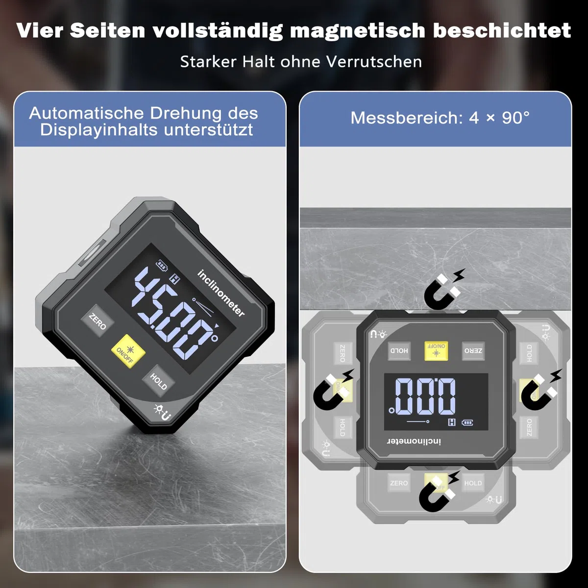 Digitaler Winkelmesser Laser Wasserwaage, Wiederaufladbar mit LED Großdisplay, Vierseitigem Starkem Magnet, Neigungsmesser für Holzarbeiten, Bau und Dekoration