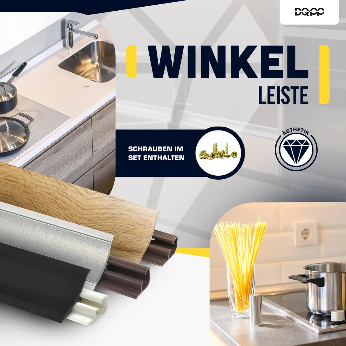 DQ-PP 3m WINKELLEISTE – Eiche Siena – 23 x 23mm – PVC – GRATIS Schrauben – Küchenleiste Arbeitsplatte Abschlussleiste Leiste Küche Küchenabschlussleiste Wandabschlussleiste Tischplattenleisten