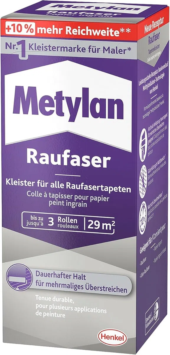 Metylan Raufaser, Tapetenkleister für Raufasertapete (1x180g) & Metylan Naht- und Reparaturkleber (1x60g) & Metylan Tapetenablöser Aktiv-Konzentrat, löst problemlos (1x0,5l)