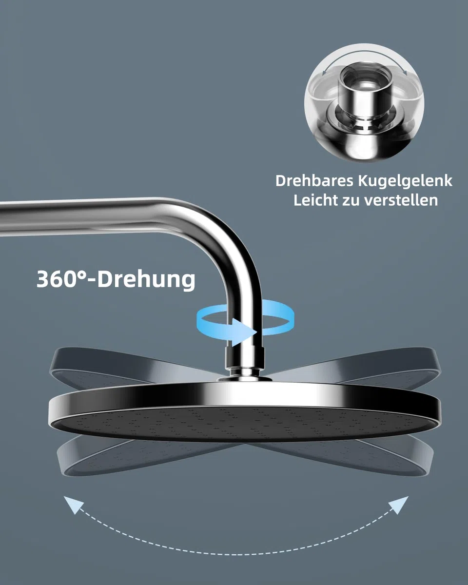 Hibbent Selbstreinigende Regendusche Duschkopf, Fester Duschkopf Regendusche 10 Zoll, Runder Regenduschkopf mit Reinigungsvorrichtung, Chrom