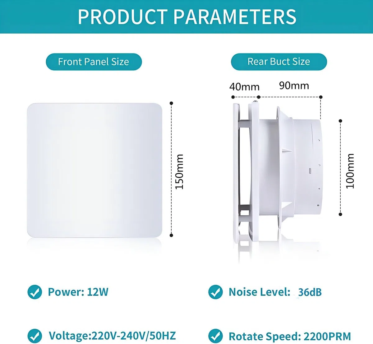 FanGoFast Badlüfter 100mm, Abluftventilator Leiser mit Rücklaufklappe, 12W Leistungsstarke Wandventilator Lüfter für Küche Bad Gewächshaus Garage