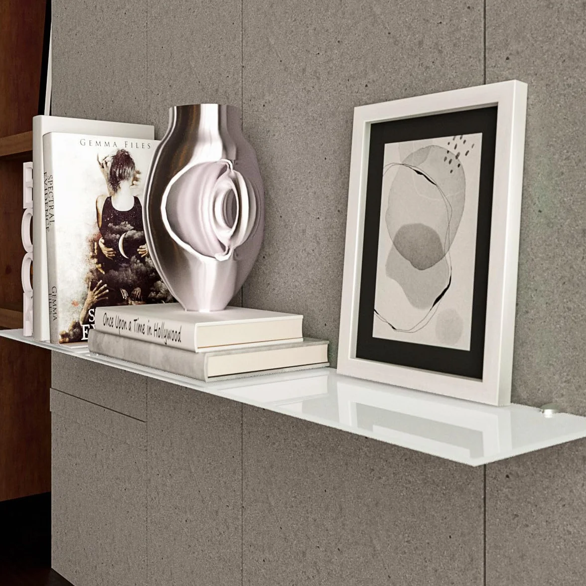 Euro Tische Wandregal aus Glas, 30 cm, Regal aus Glas, für Badezimmer, Duschregal aus weißem Glas mit 6 mm dickem Sicherheitsglas und Metallhalterungen (weiß)