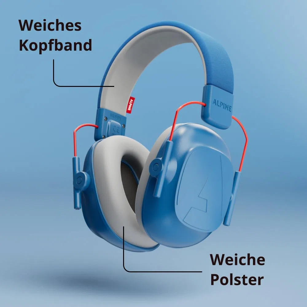 Alpine Muffy Lärmschutz Kopfhörer für Kinder – Komfortabler Gehörschutz für Kinder bis 16 Jahre – Geräuschdämmende Ohrenschützer mit verstellbarem Kopfband - Blau