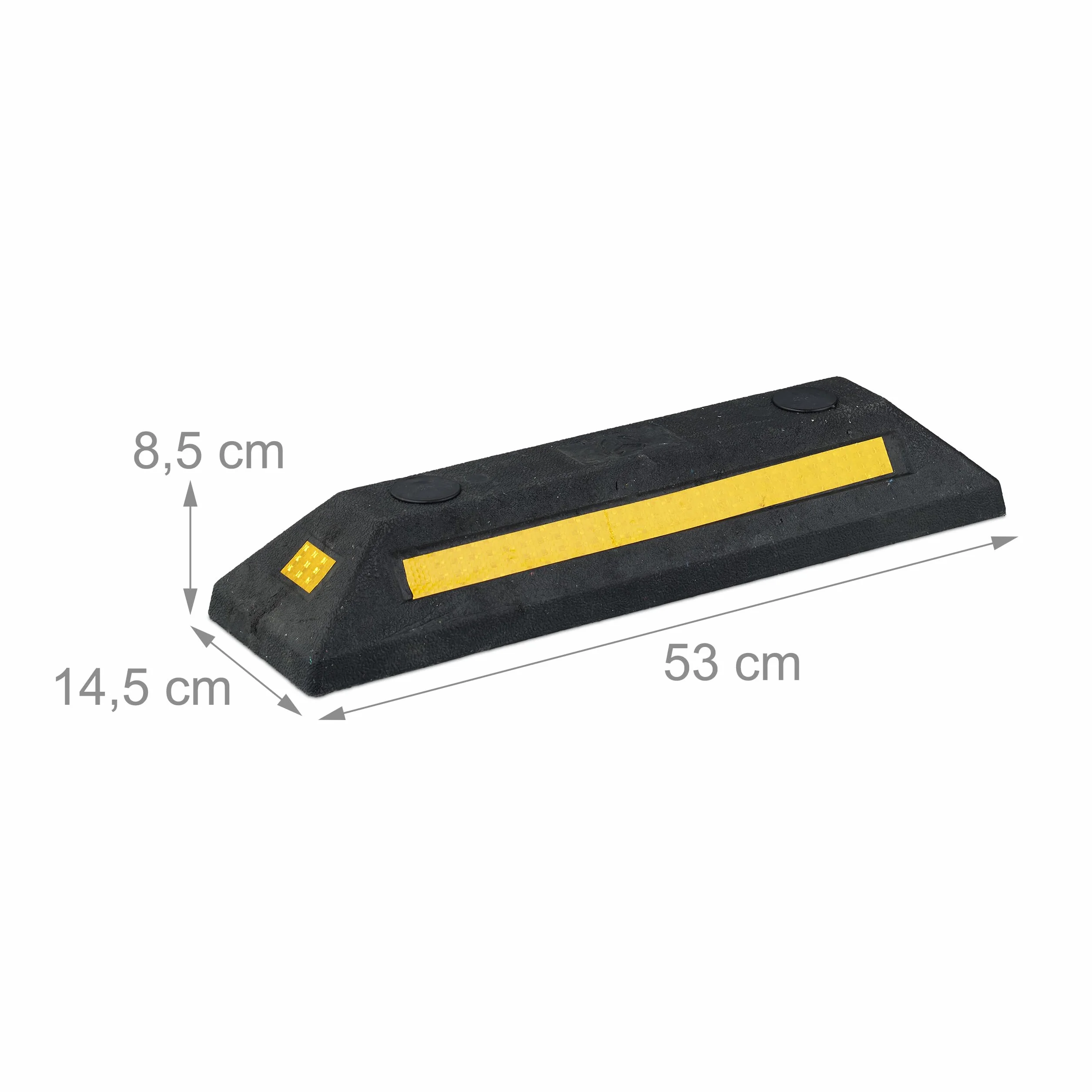 Relaxdays Radstopper, 2er Set, Anfahrschutz Garage, Reflektoren, HxBxT: 8,5 x 53 x 14,5 cm, Garagenstopper, schwarz/gelb