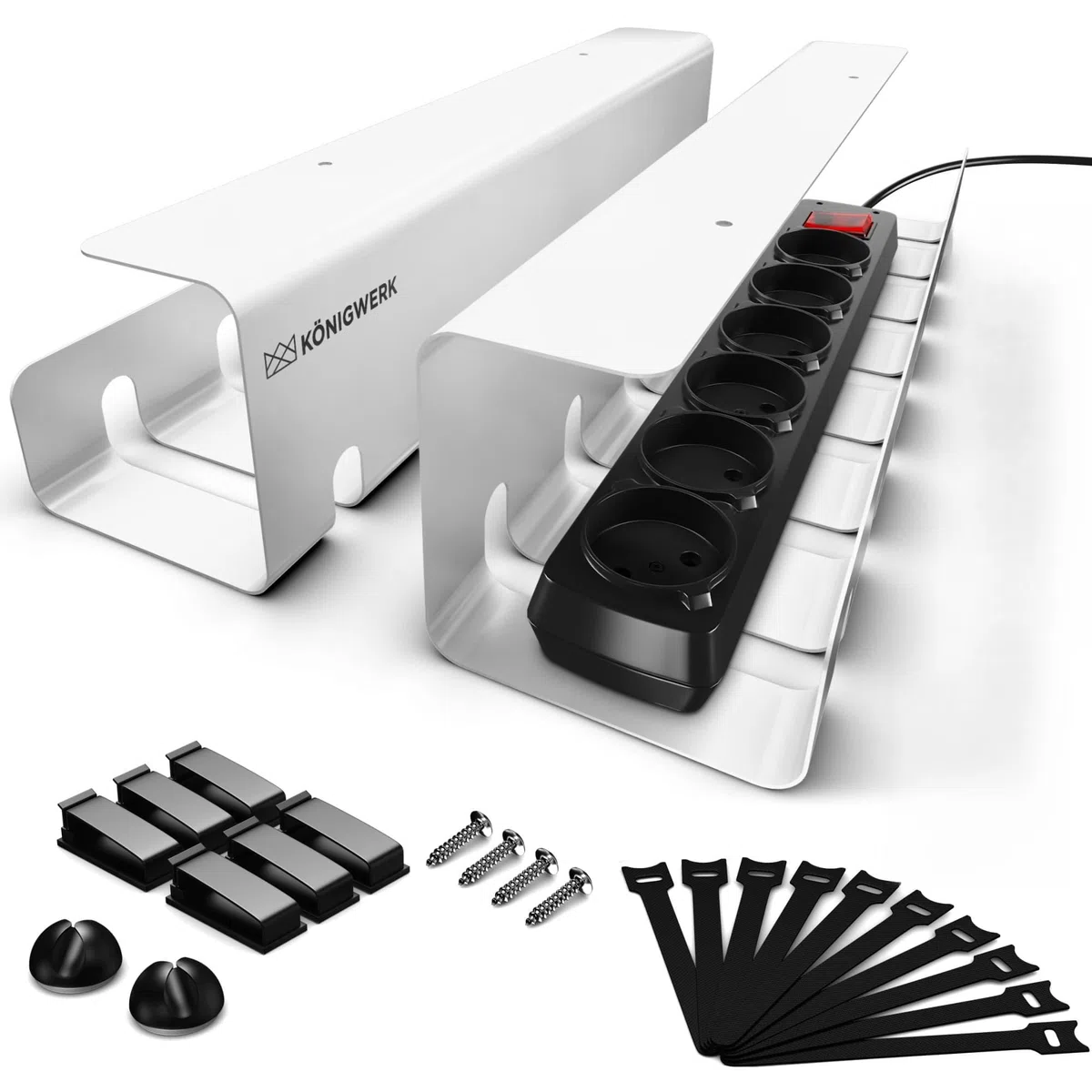 Königwerk Kabelkanal Schreibtisch fürs Kabel Management - Inkl. Zubehör - Tisch Kabelführung Kabelmanagement durch Kabelschacht - Cable Organizer Desk, Weiß